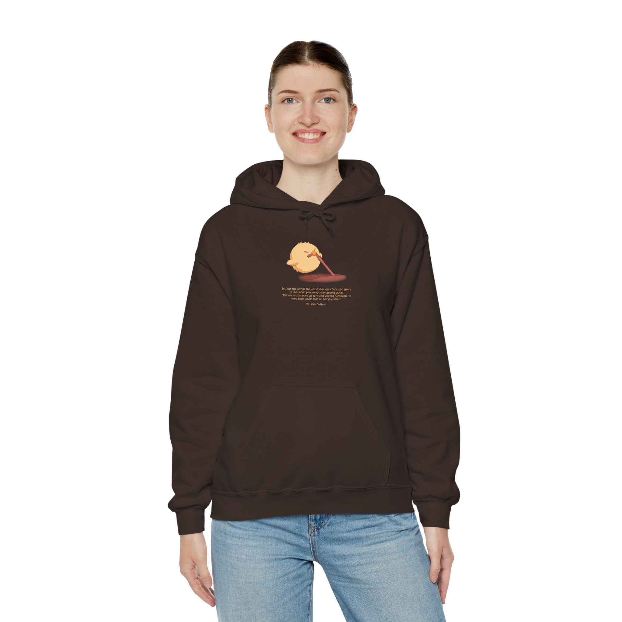 Kitsch Kawaii Chick & Worm Graphic Hoodie - The Quiet Victory (Aesthetic Streetwear Fleece)