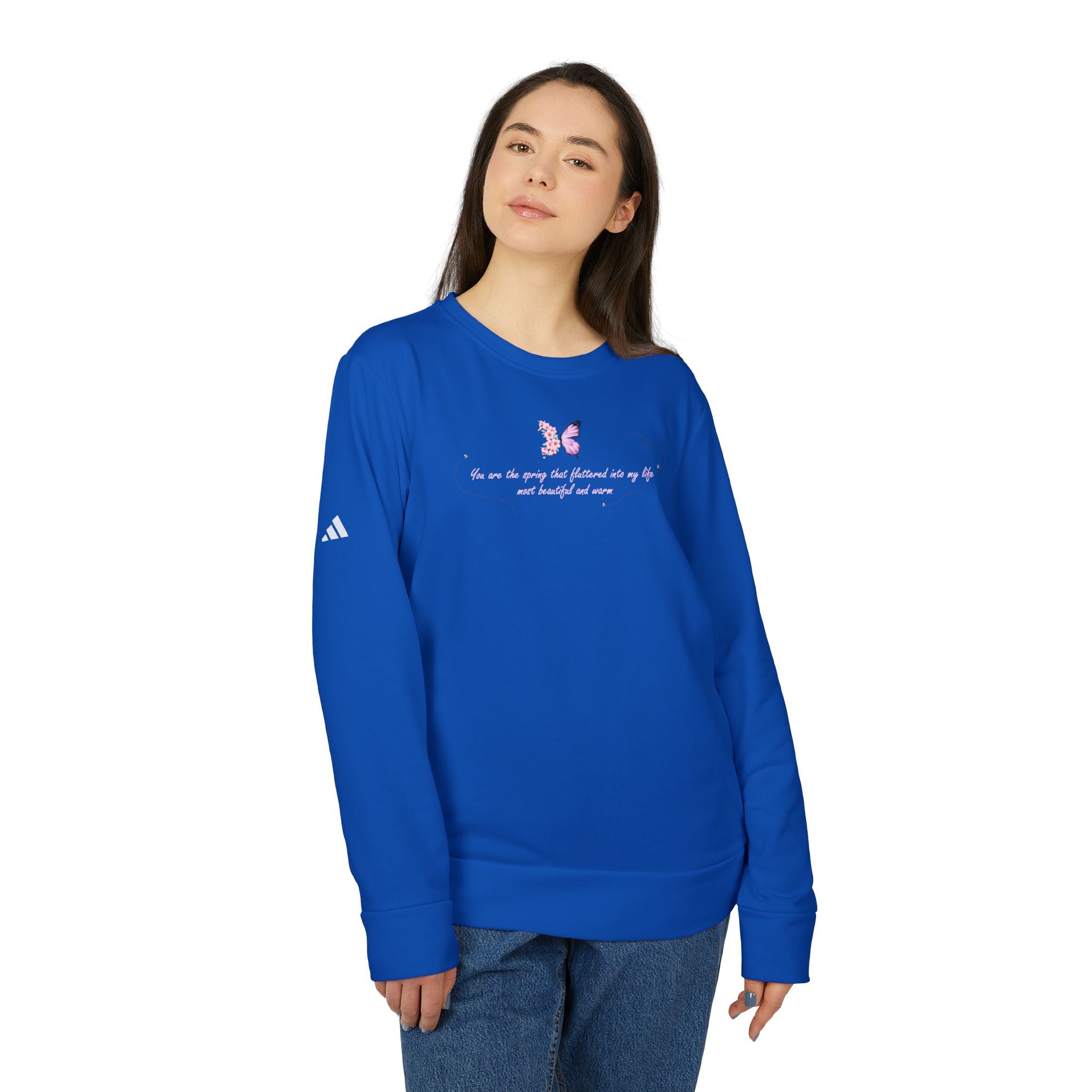 Unisex Navy Blue Floral Butterfly Spring Quote BCI Cotton Adidas Sweatshirt