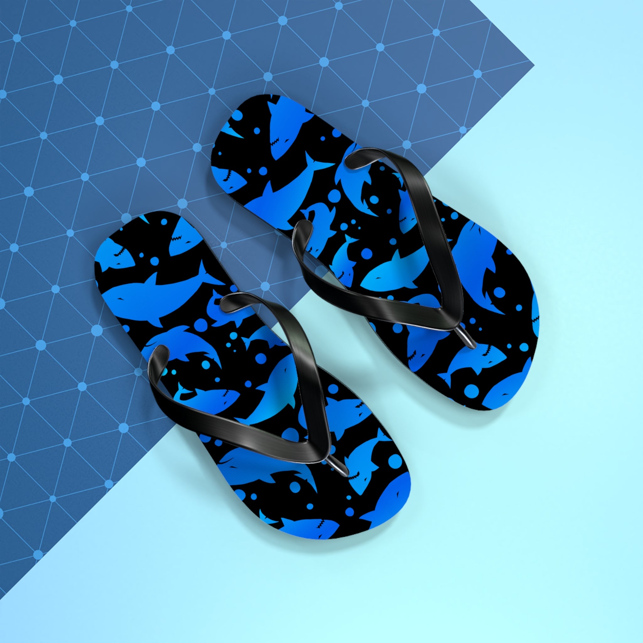 Men's/Women's Blue and Black Shark Print Flip Flops - Graphic Thong Sandals