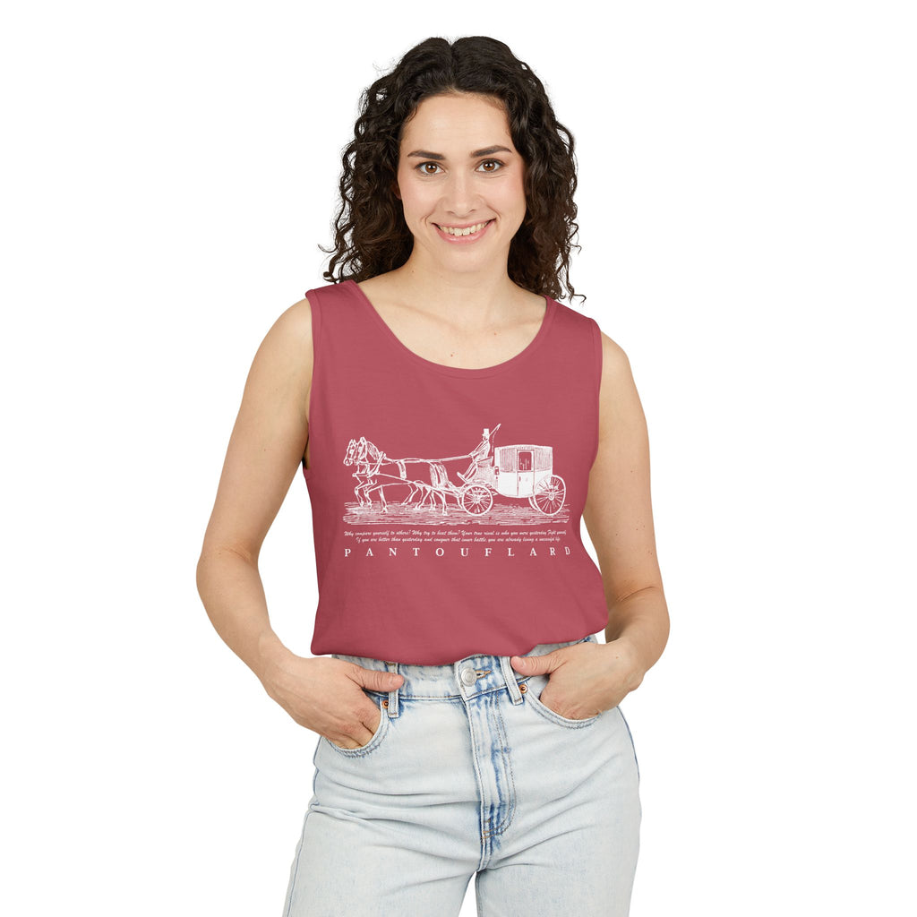 Unisex Black Pantouflard Carriage Cotton Garment-Dyed Tank Top