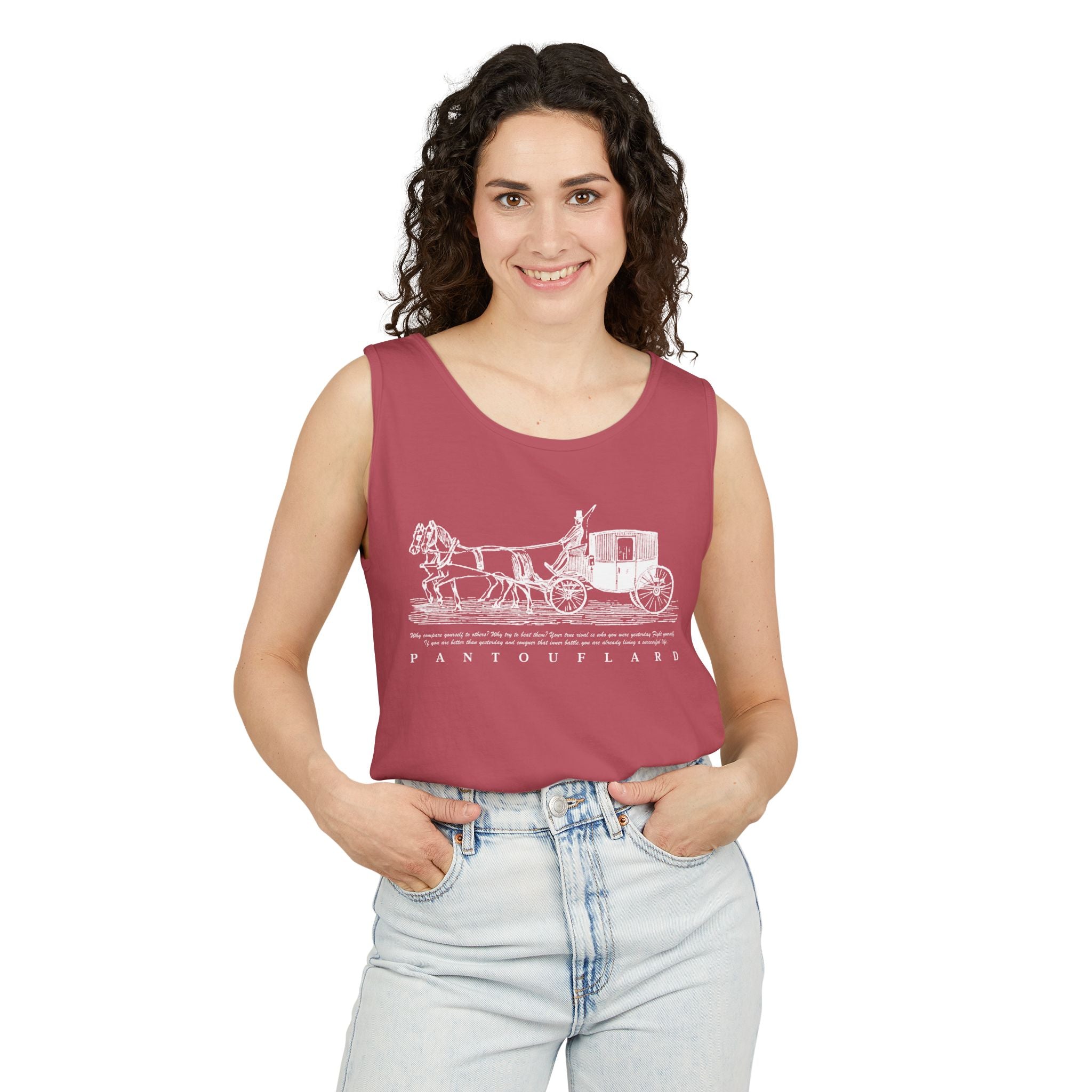 Unisex Black Pantouflard Carriage Cotton Garment-Dyed Tank Top