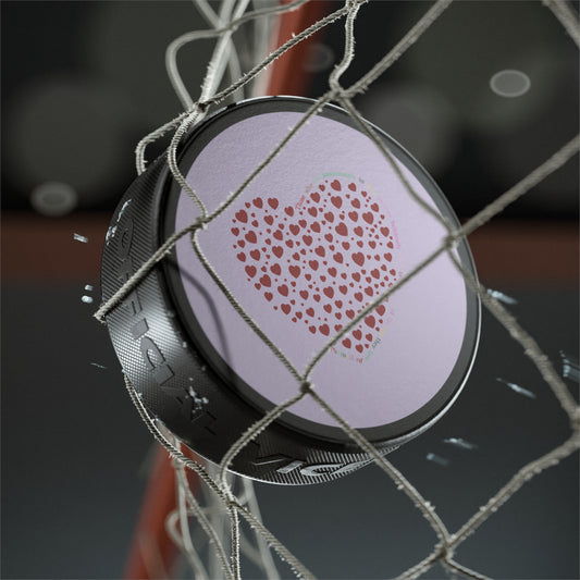 Hockey Puck with Red Heart Design