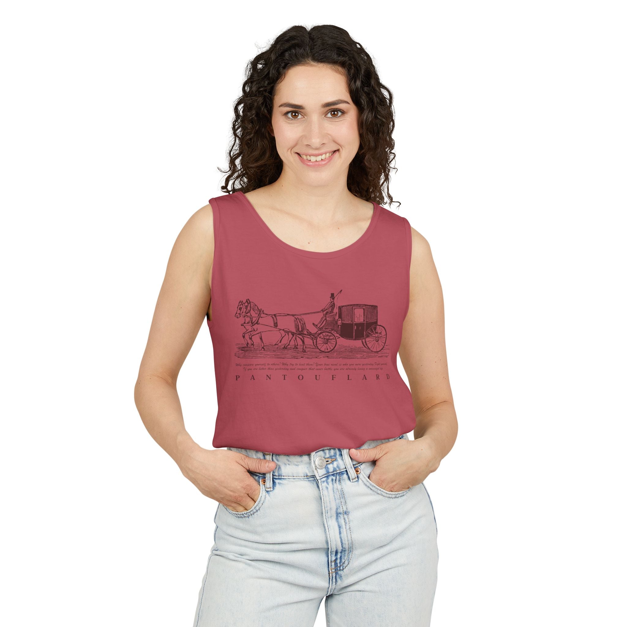 Unisex Brick Red Pantouflard Carriage Cotton Garment-Dyed Tank Top