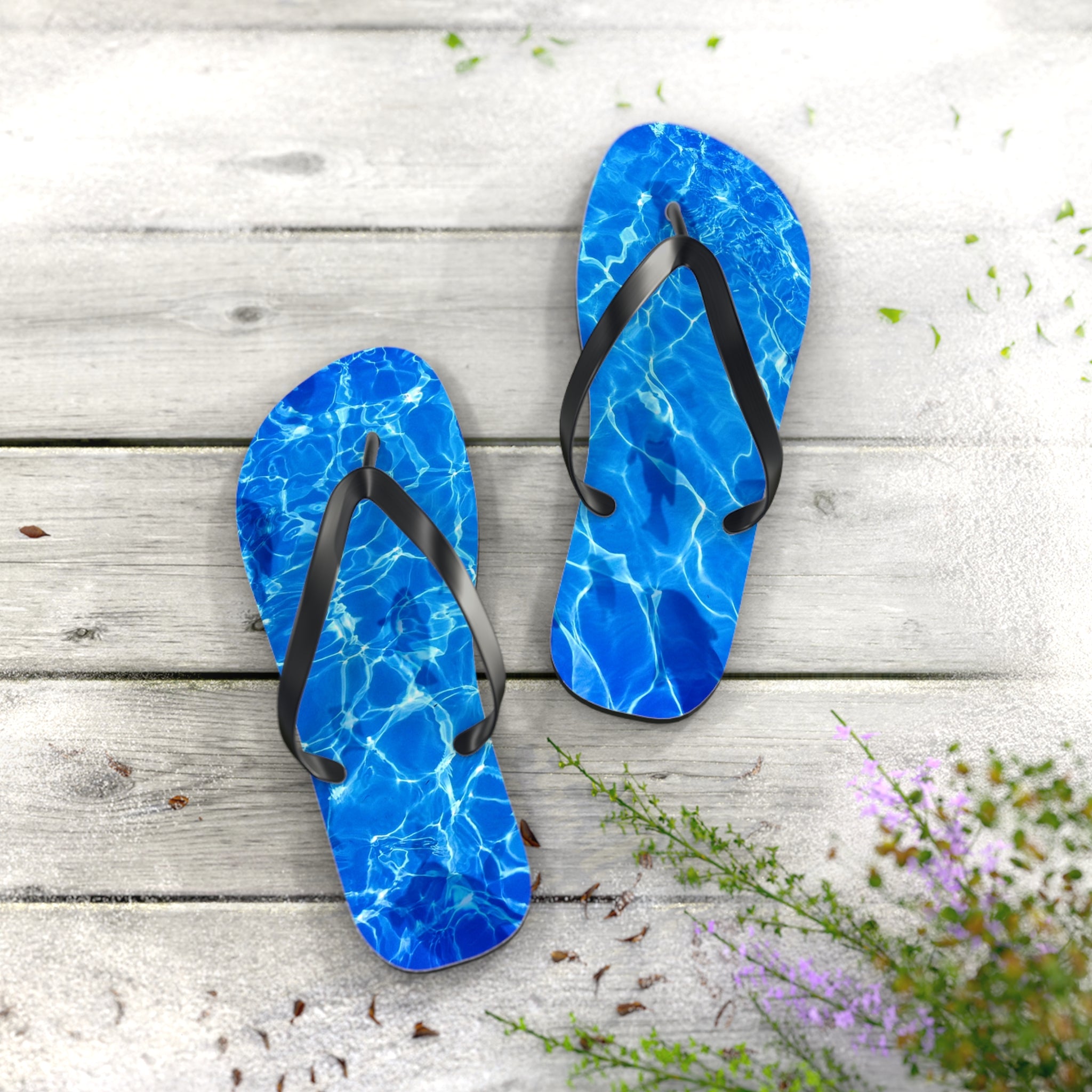 Unisex Vibrant Blue Sunlit Water Surface Fish Silhouette EVA Polyester Flip Flops