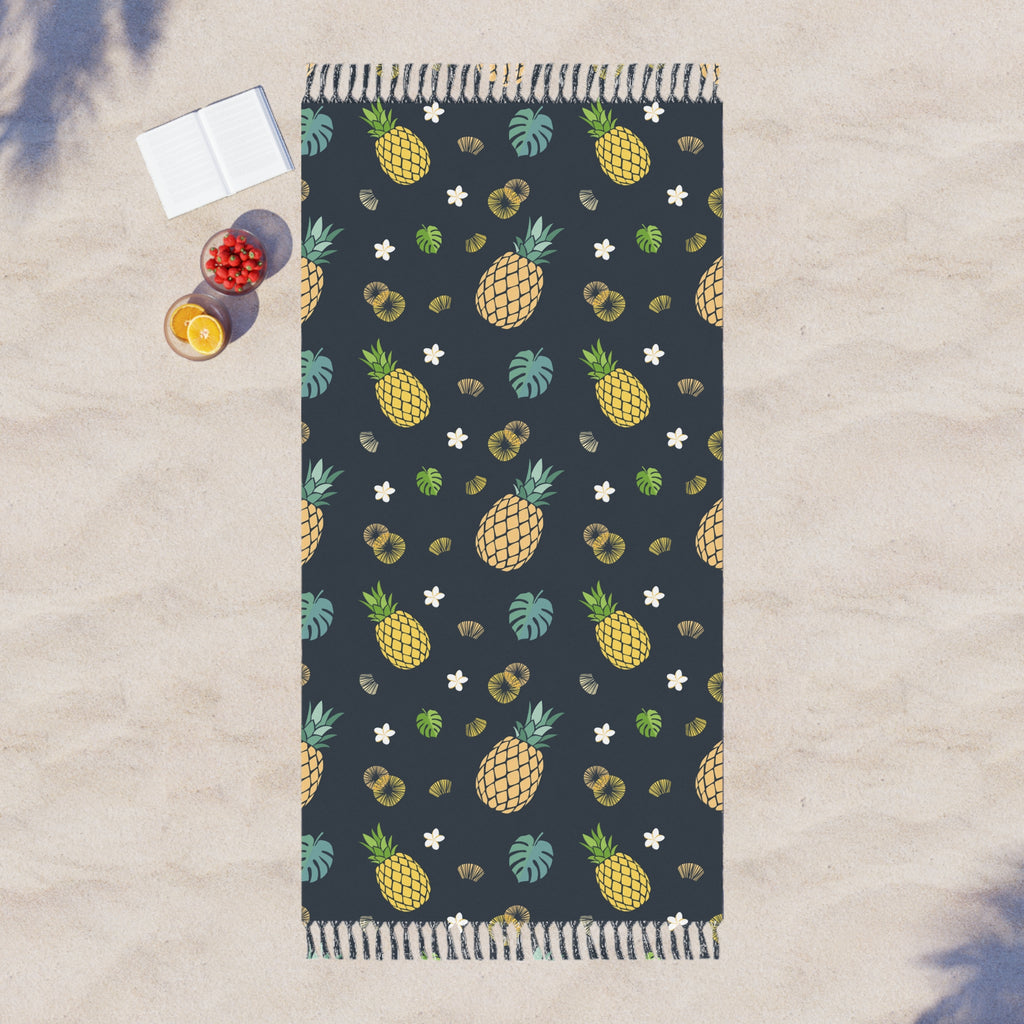 Navy Blue Pineapple Tropical Pattern 100% Polyester Boho Beach Cloth