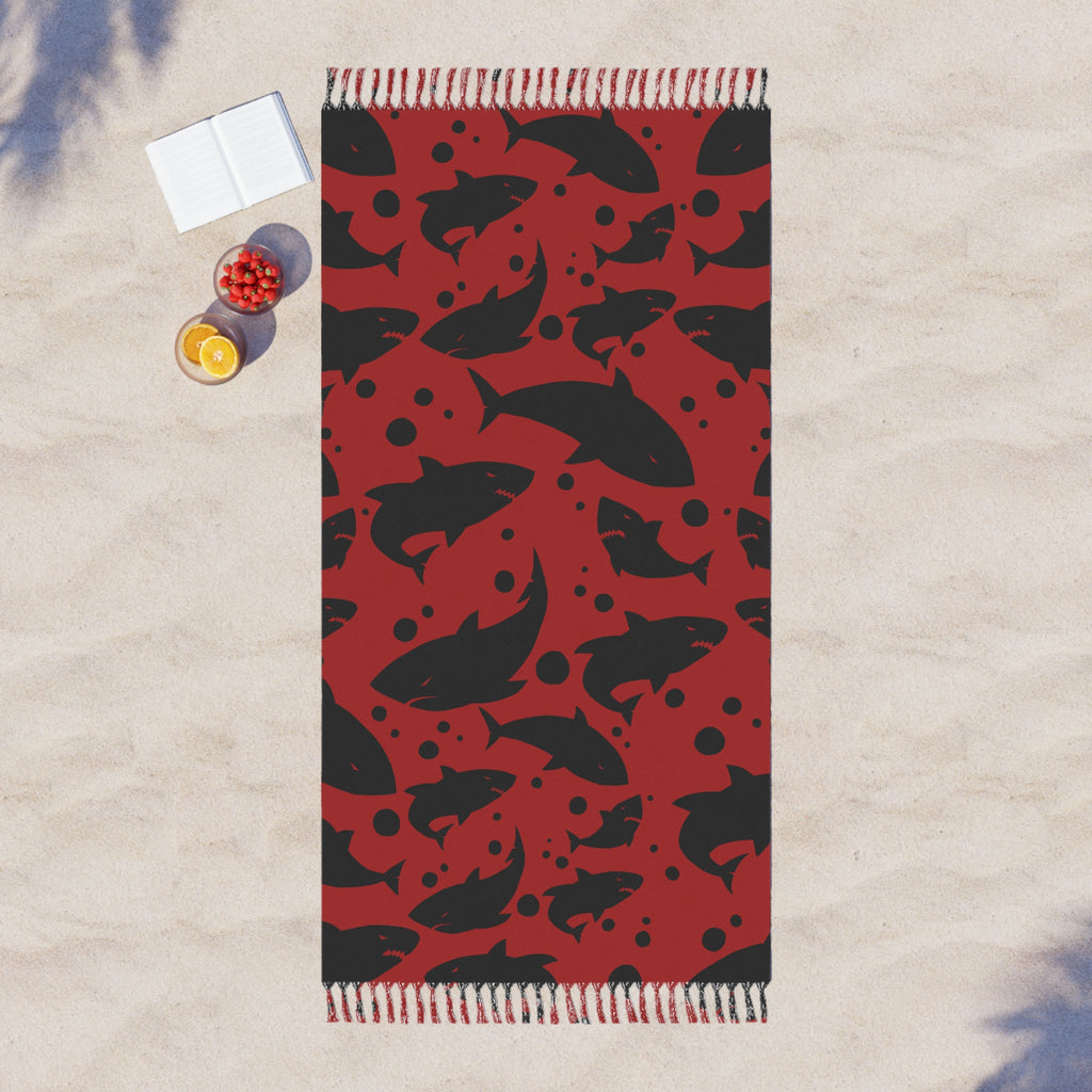 Red Black Shark Silhouette Pattern 100% Polyester Boho Beach Cloth