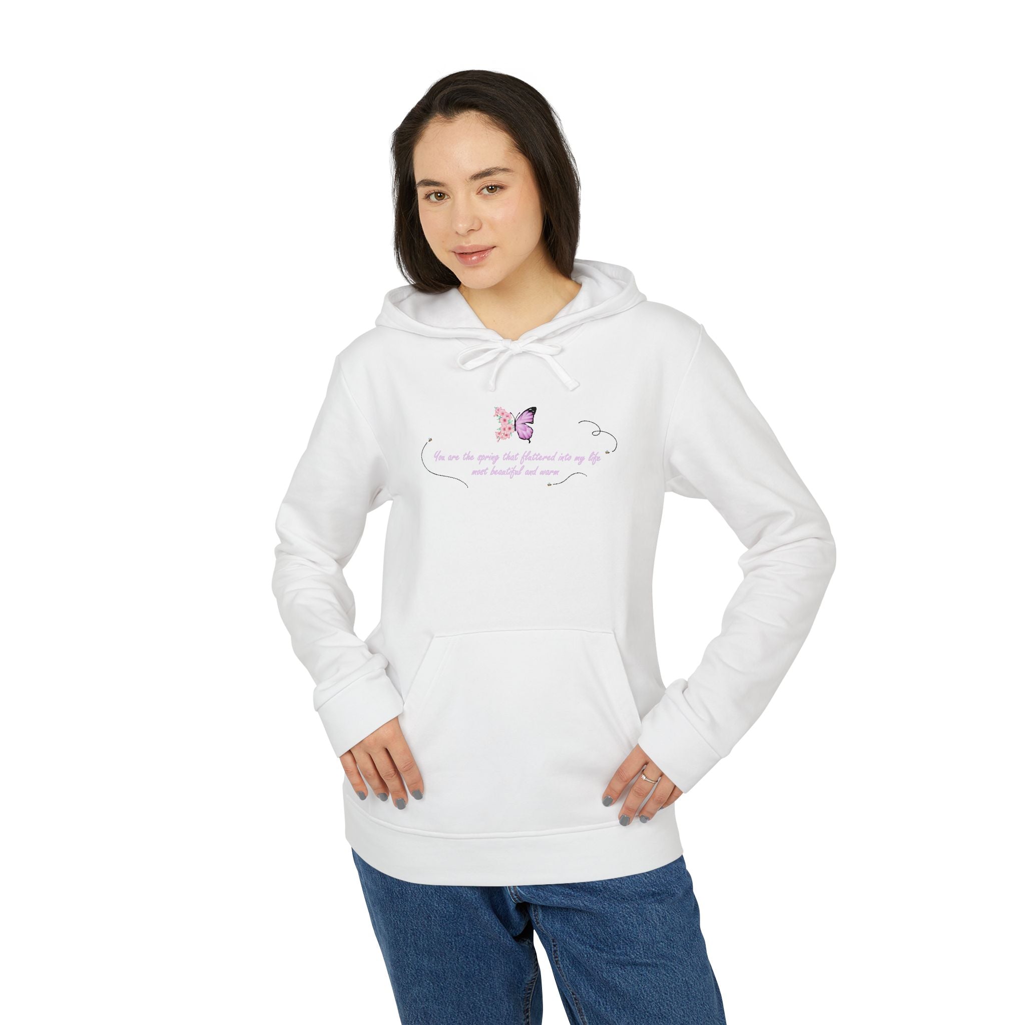 Unisex White Floral Butterfly Spring Quote BCI Cotton Adidas Hoodie