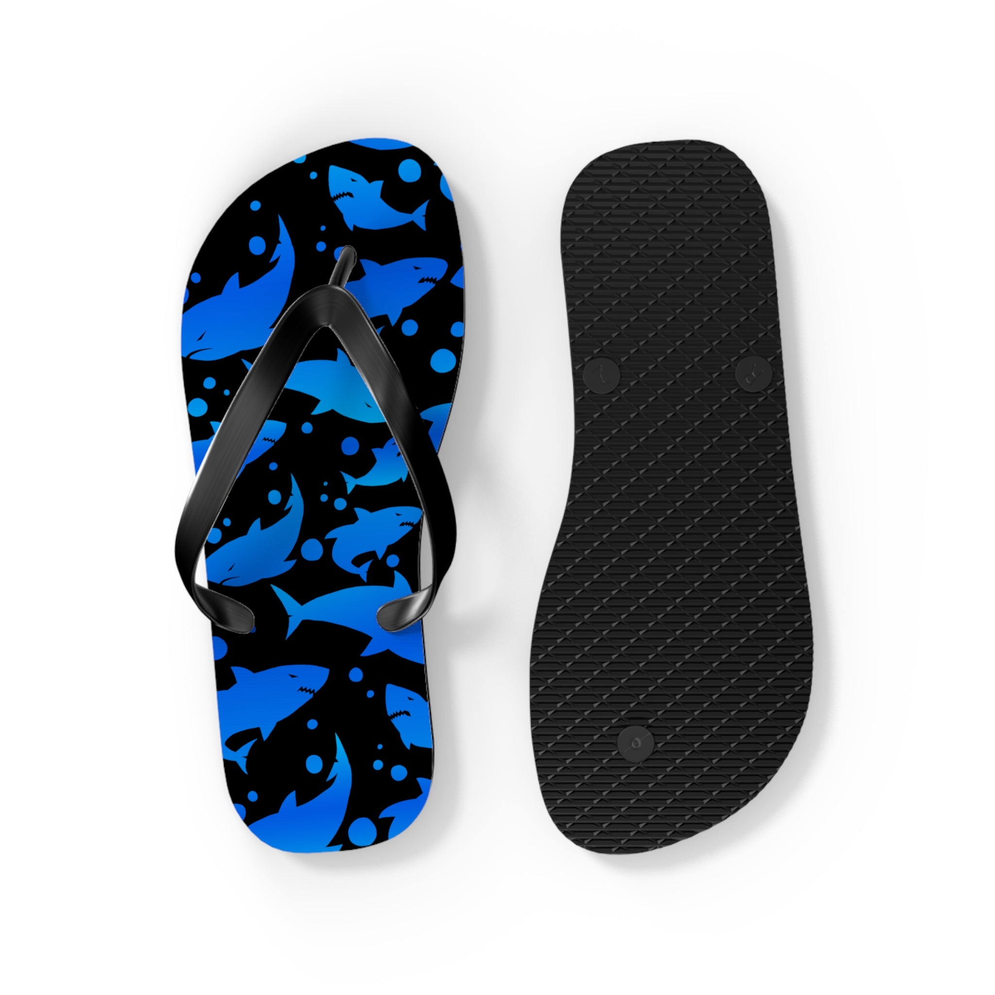 Men's/Women's Blue and Black Shark Print Flip Flops - Graphic Thong Sandals