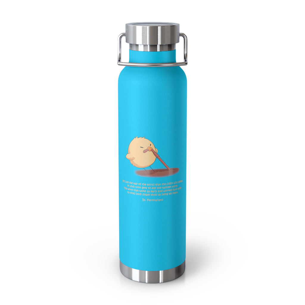 Navy Blue Cute Chick Pulling Worm Quote 22oz Copper Vacuum Insulated Bottle