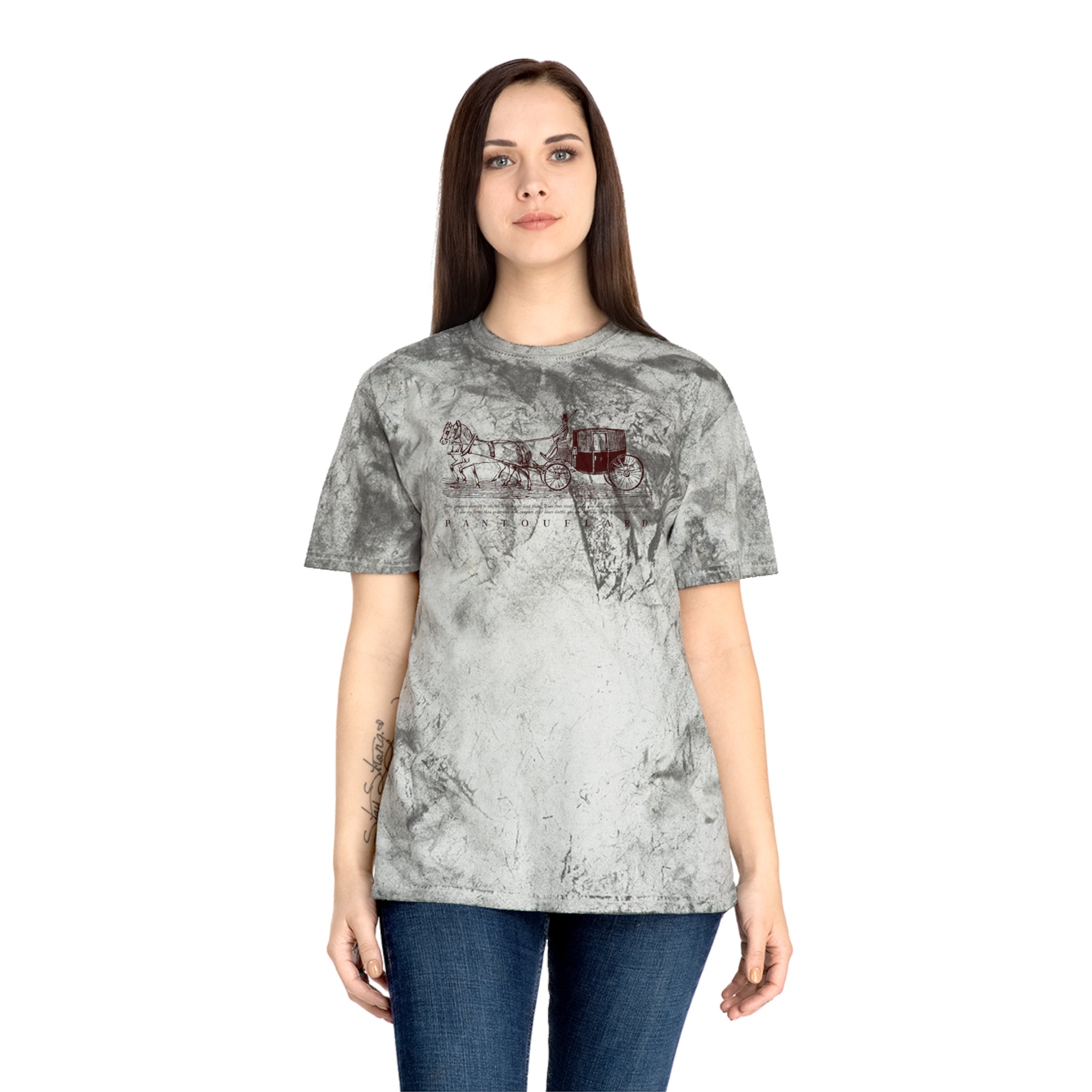 Unisex Grey Color Blast Vintage Carriage Graphic 100% Cotton T-Shirt