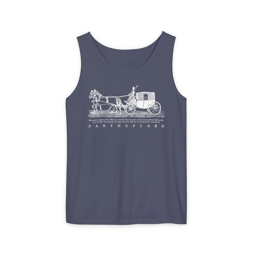 Unisex Black Pantouflard Carriage Cotton Garment-Dyed Tank Top
