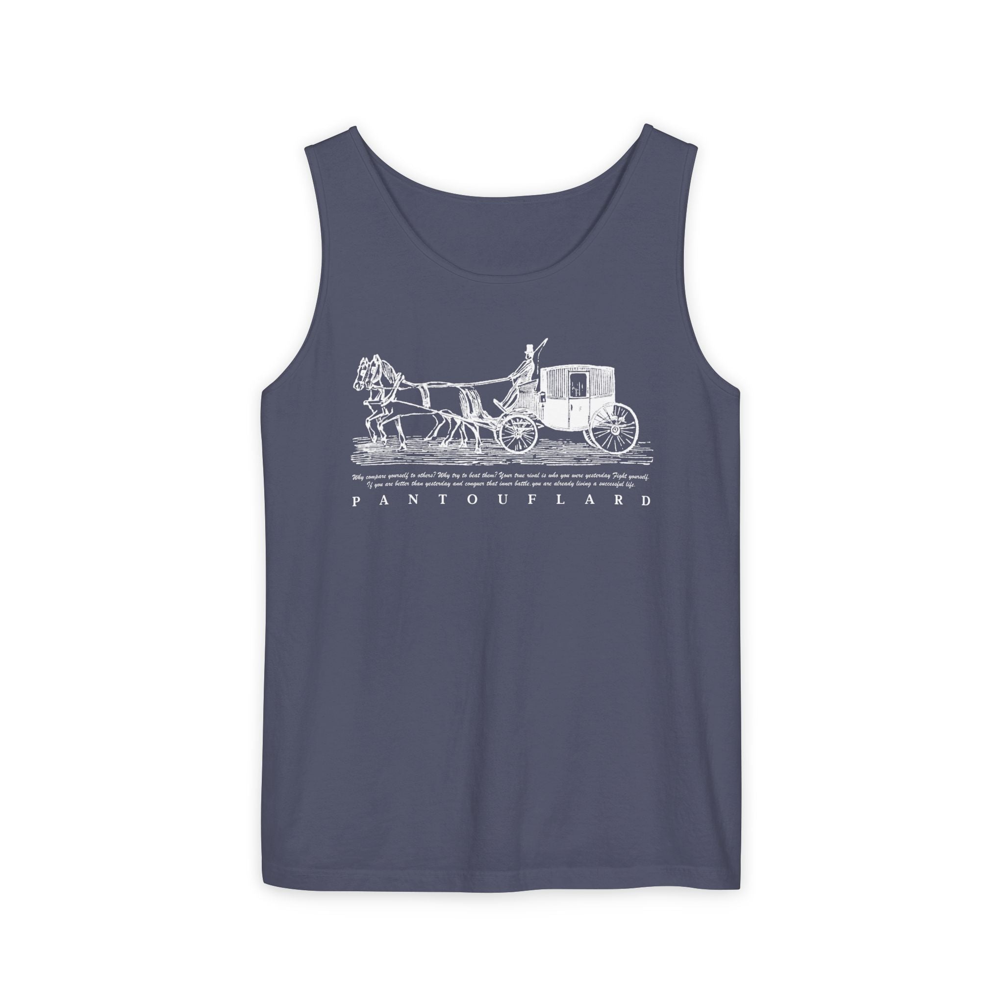 Unisex Black Pantouflard Carriage Cotton Garment-Dyed Tank Top