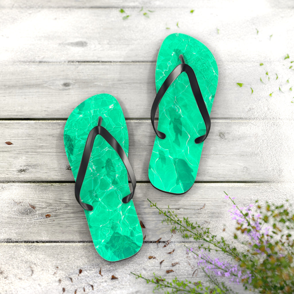 Unisex Vibrant Turquoise Green Sunlit Water Surface Fish Silhouette EVA Polyester Flip Flops