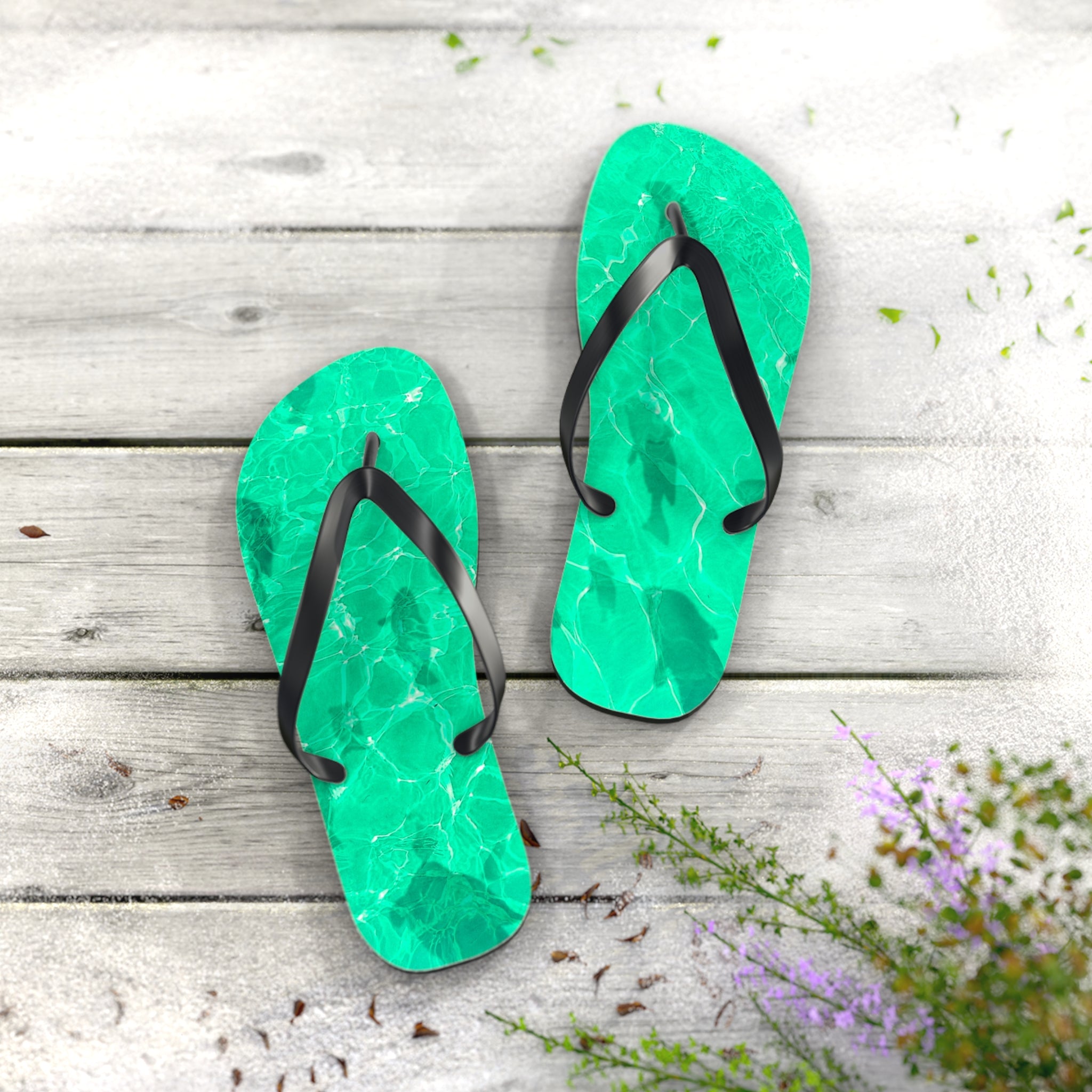 Unisex Vibrant Turquoise Green Sunlit Water Surface Fish Silhouette EVA Polyester Flip Flops