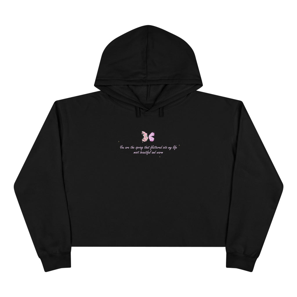 Women's Peach Floral Butterfly Spring Quote Cotton Blend Crop Hoodie