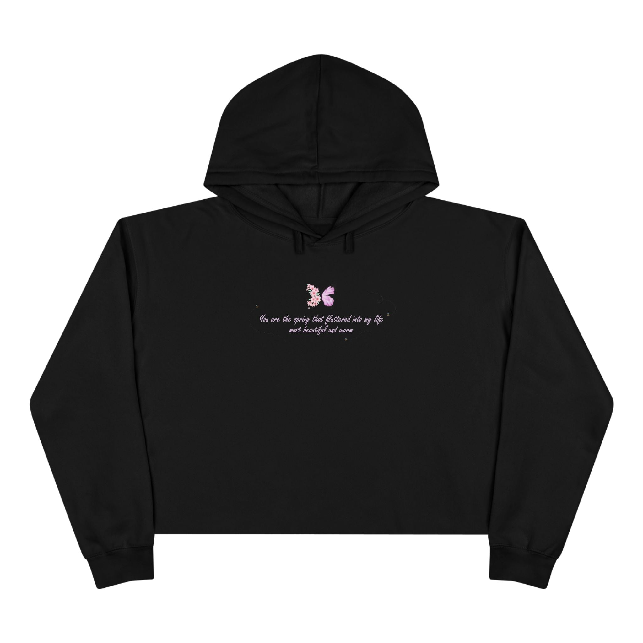 Women's Peach Floral Butterfly Spring Quote Cotton Blend Crop Hoodie
