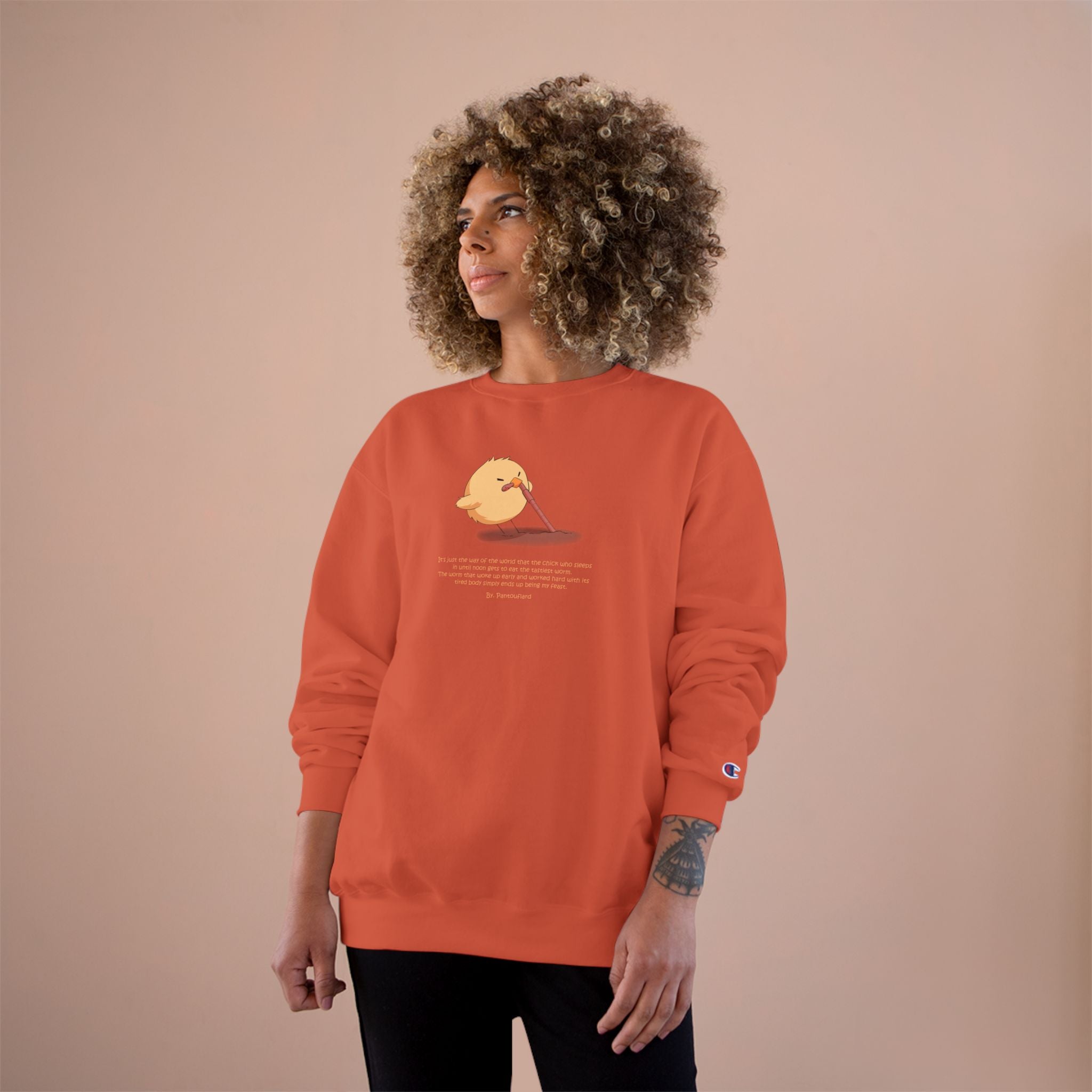 Early Bird Parody Champion Sweatshirt | Sarcastic "Late Sleeper" Quote Crewneck | The Early Worm Gets Eaten Graphic | Oversized Fit (S-3XL)