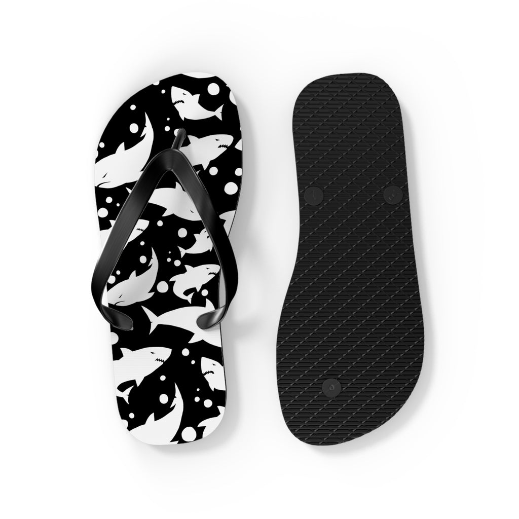 Men's/Women's Black and White Shark Print Flip Flops - Graphic Thong Sandals