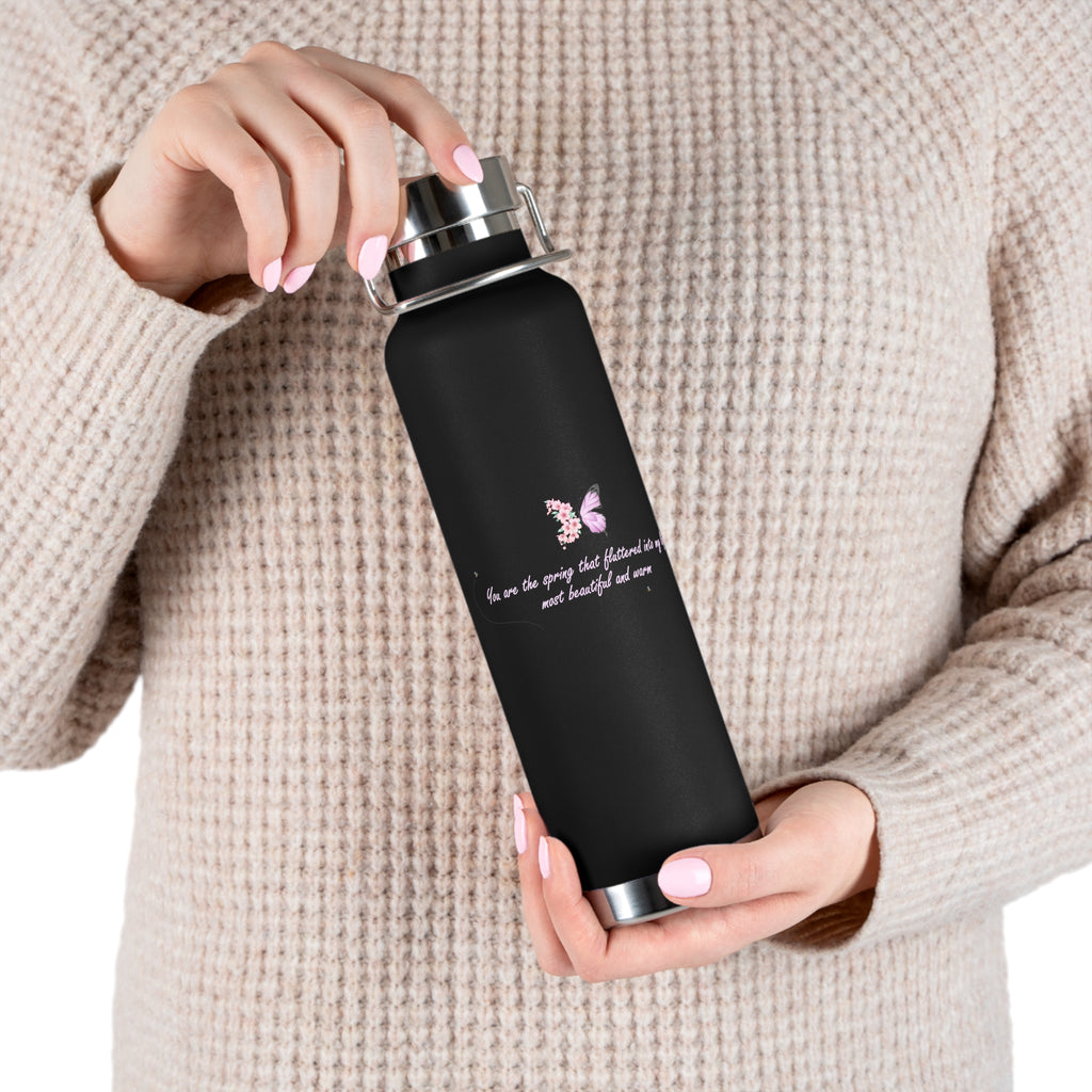 Navy Blue Romantic Floral Butterfly Quote 22oz Copper Vacuum Insulated Bottle