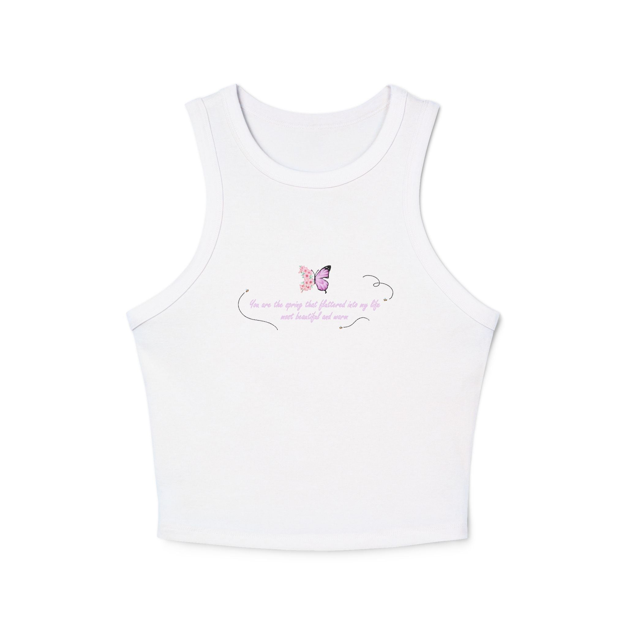 Women's Navy Blue Floral Butterfly Spring Quote Cotton Blend Racer Tank Top
