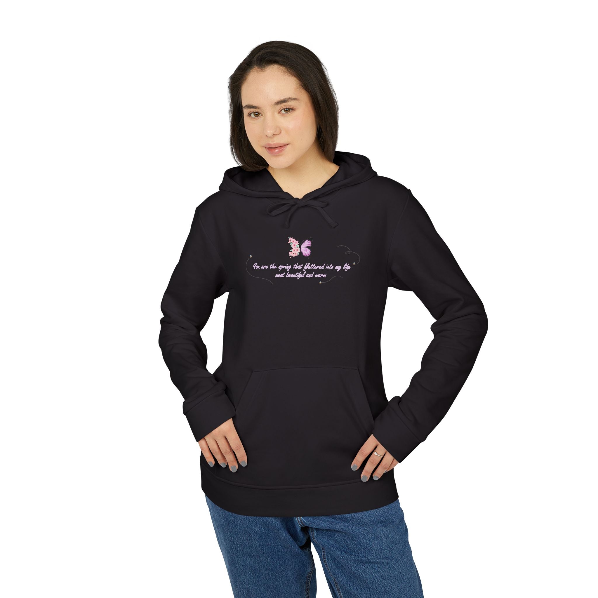 Unisex White Floral Butterfly Spring Quote BCI Cotton Adidas Hoodie