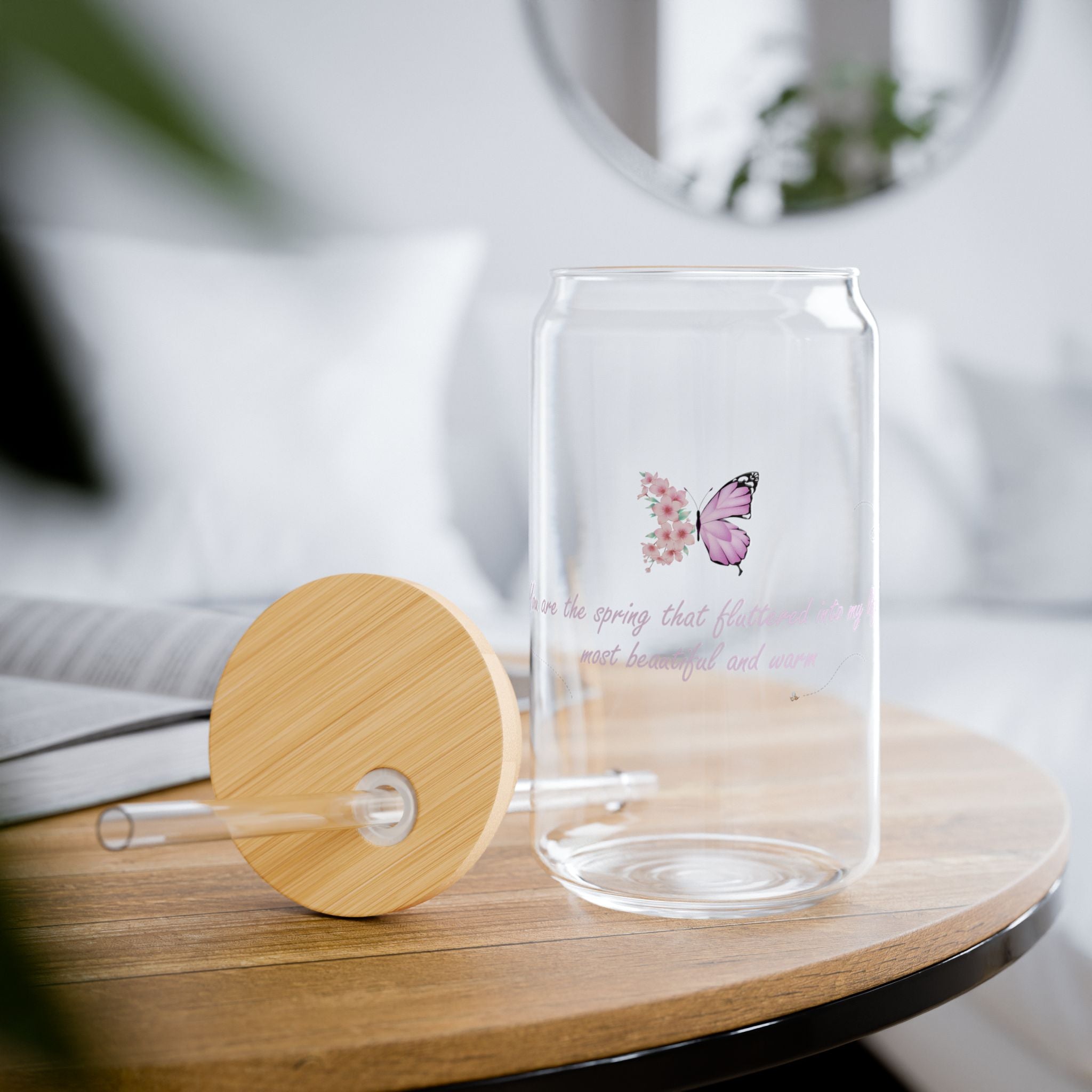 Clear Elegant Floral Butterfly & Cherry Blossom Tempered Glass Sipper