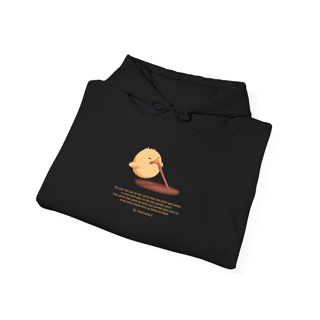 Kitsch Kawaii Chick & Worm Graphic Hoodie - The Quiet Victory (Aesthetic Streetwear Fleece)