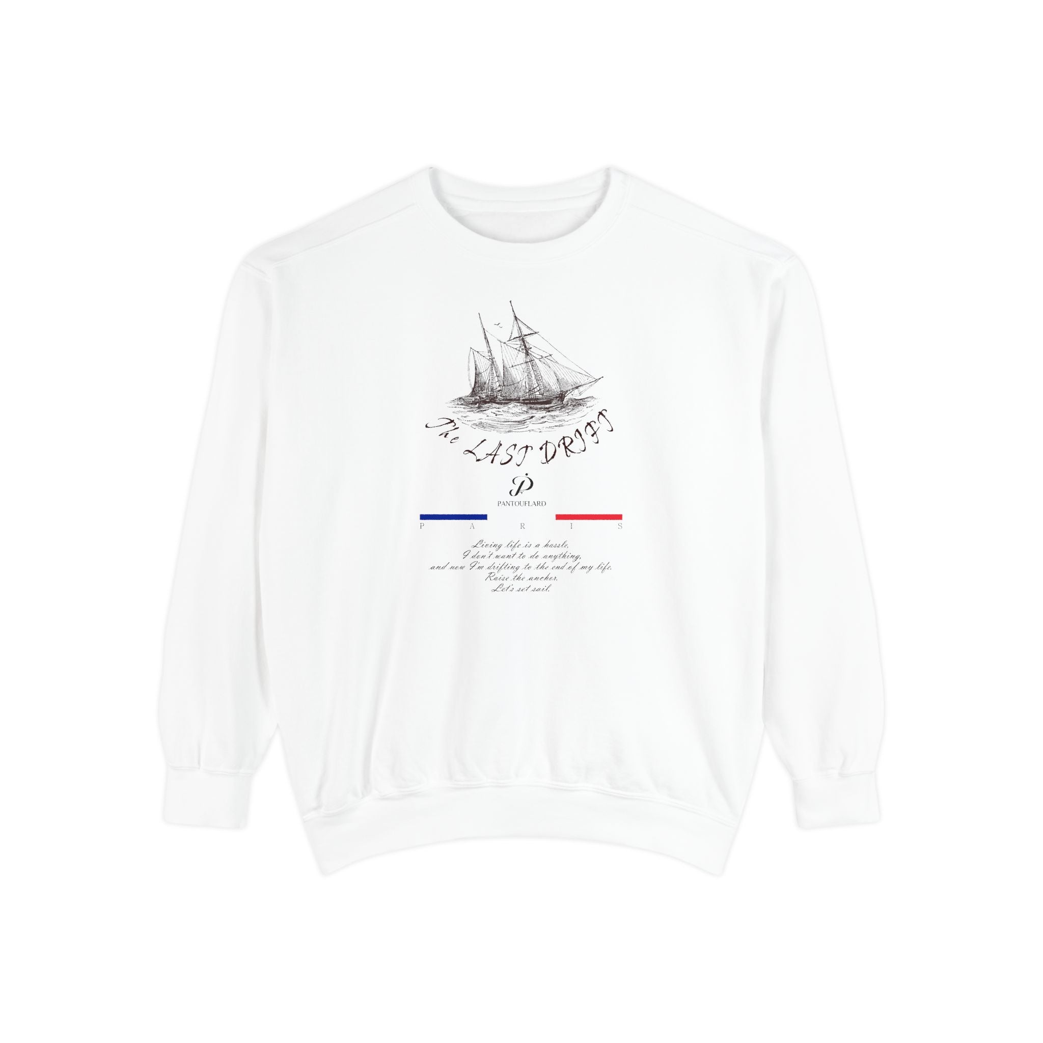 Unisex White Vintage Ship Graphic Cotton Blend Sweatshirt