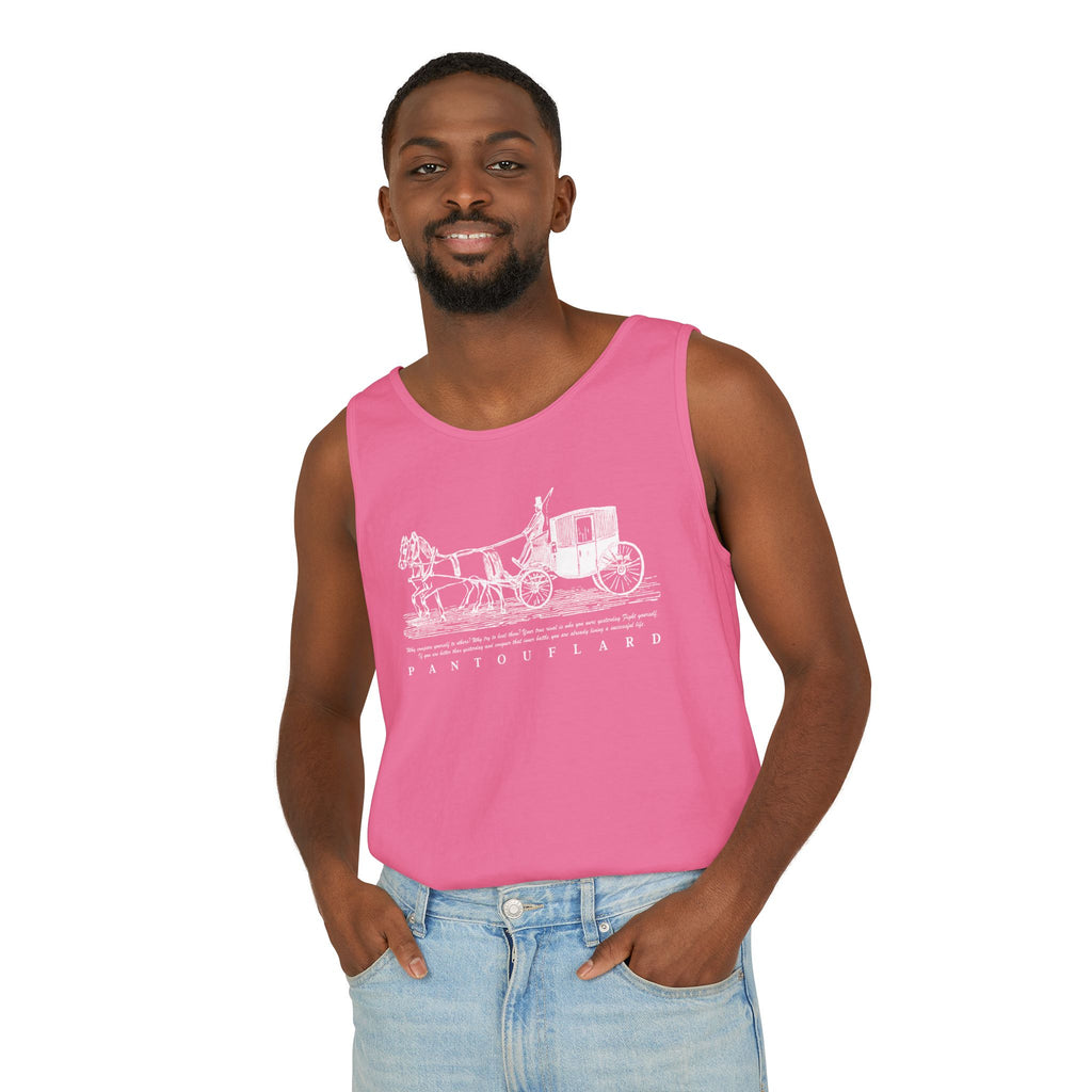 Unisex Black Pantouflard Carriage Cotton Garment-Dyed Tank Top