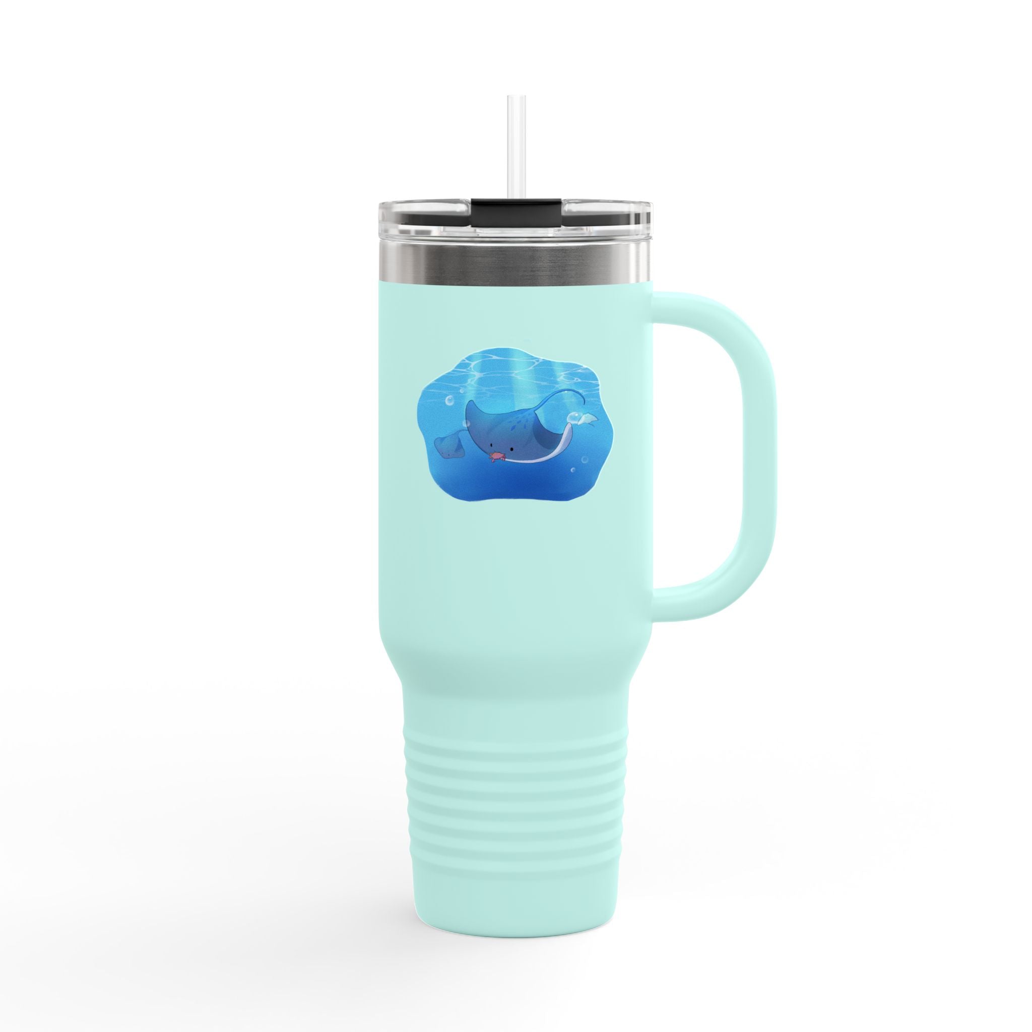 Navy Blue Cute Swimming Stingray 40oz Stainless Steel Insulated Travel Mug