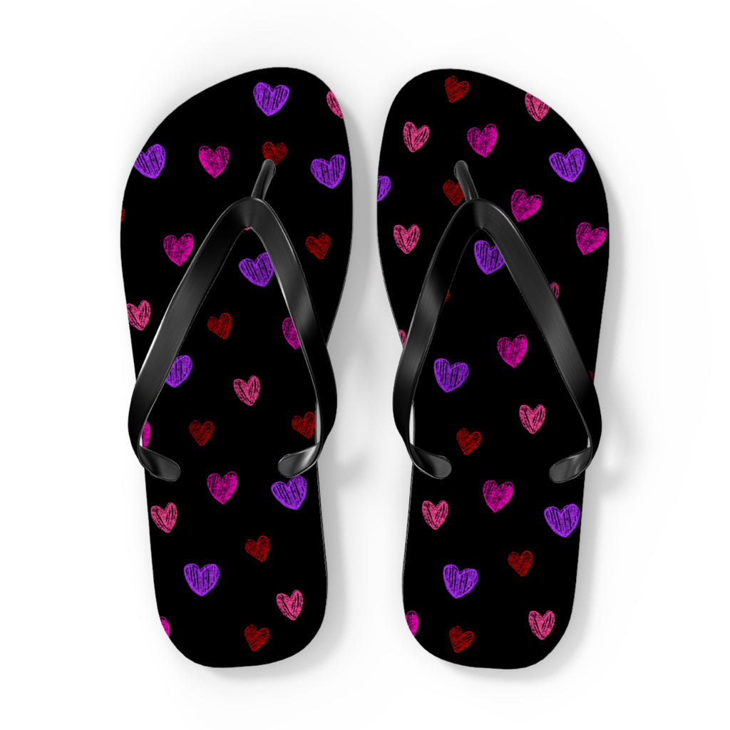 Unisex Black Colorful Hand Drawn Heart Pattern EVA Polyester Flip Flops