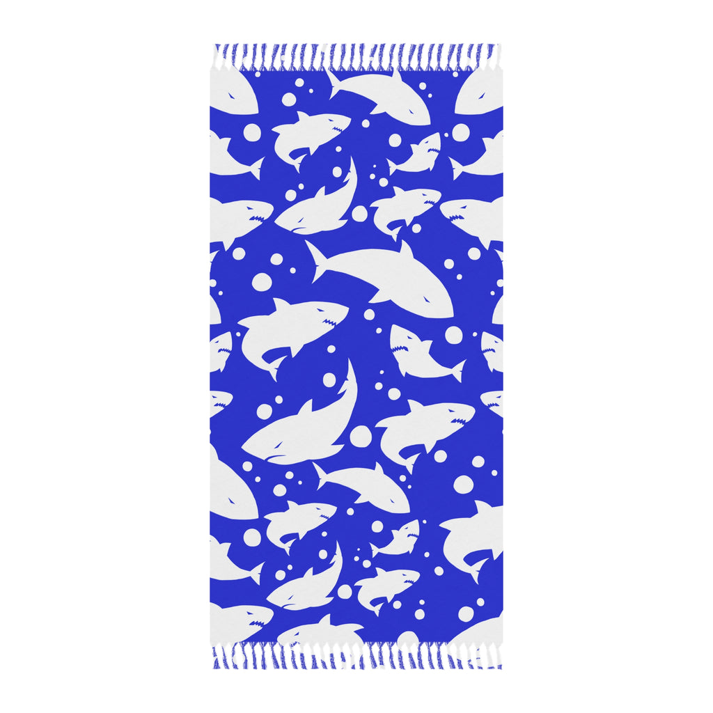 Royal Blue Shark Silhouette Pattern 100% Polyester Boho Beach Cloth