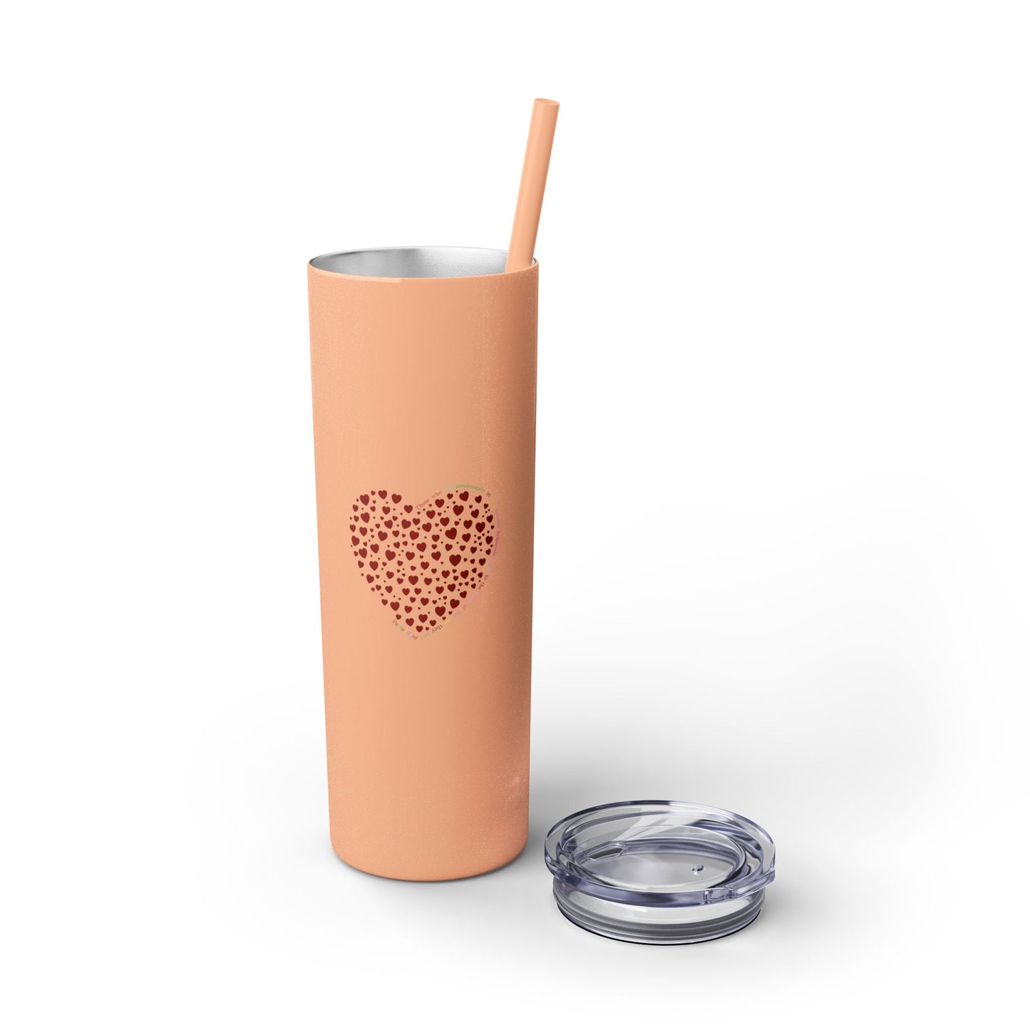 Red Heart Dot Skinny Tumbler | 20oz Reusable Travel Mug, Eco-Friendly Drinkware
