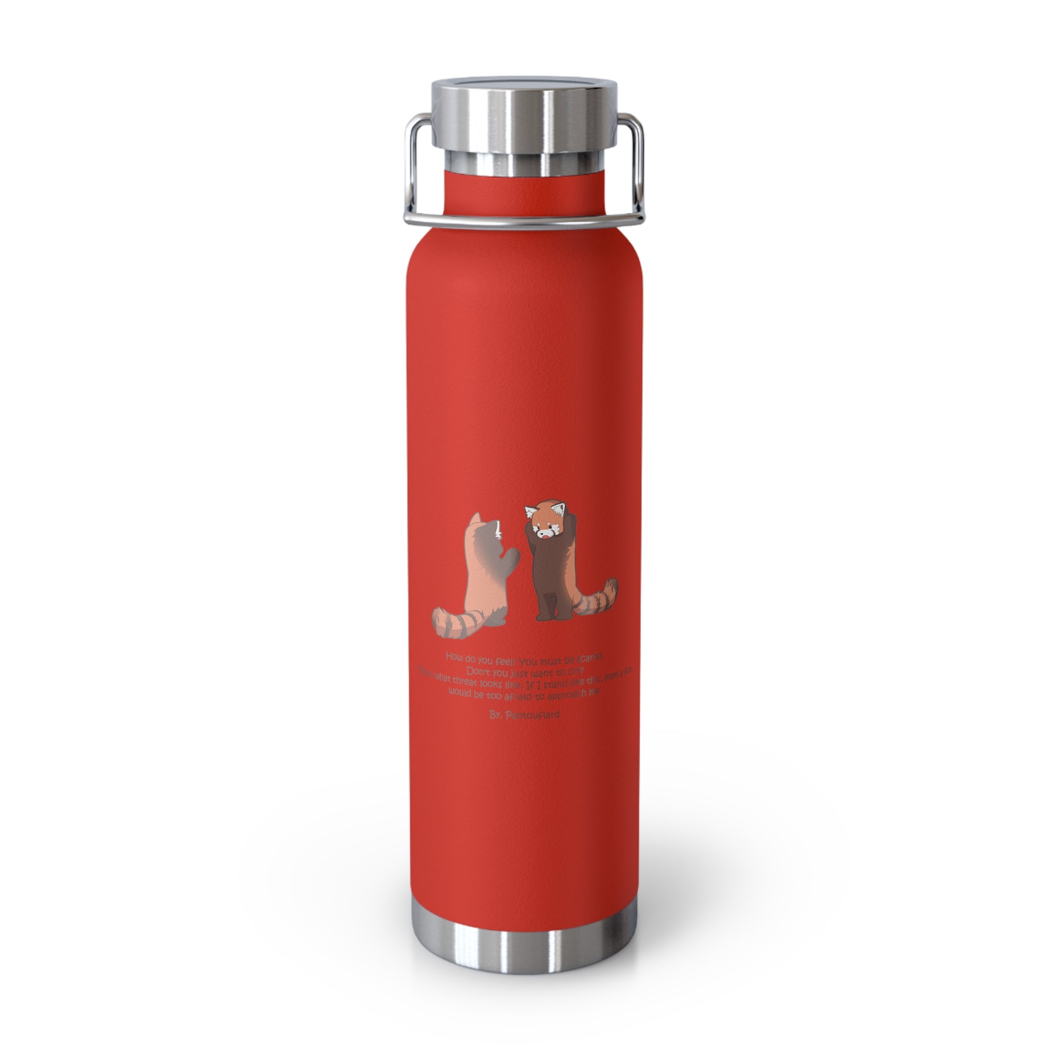 Cyan Blue Cute Standing Red Pandas Quote 22oz Copper Vacuum Insulated Bottle