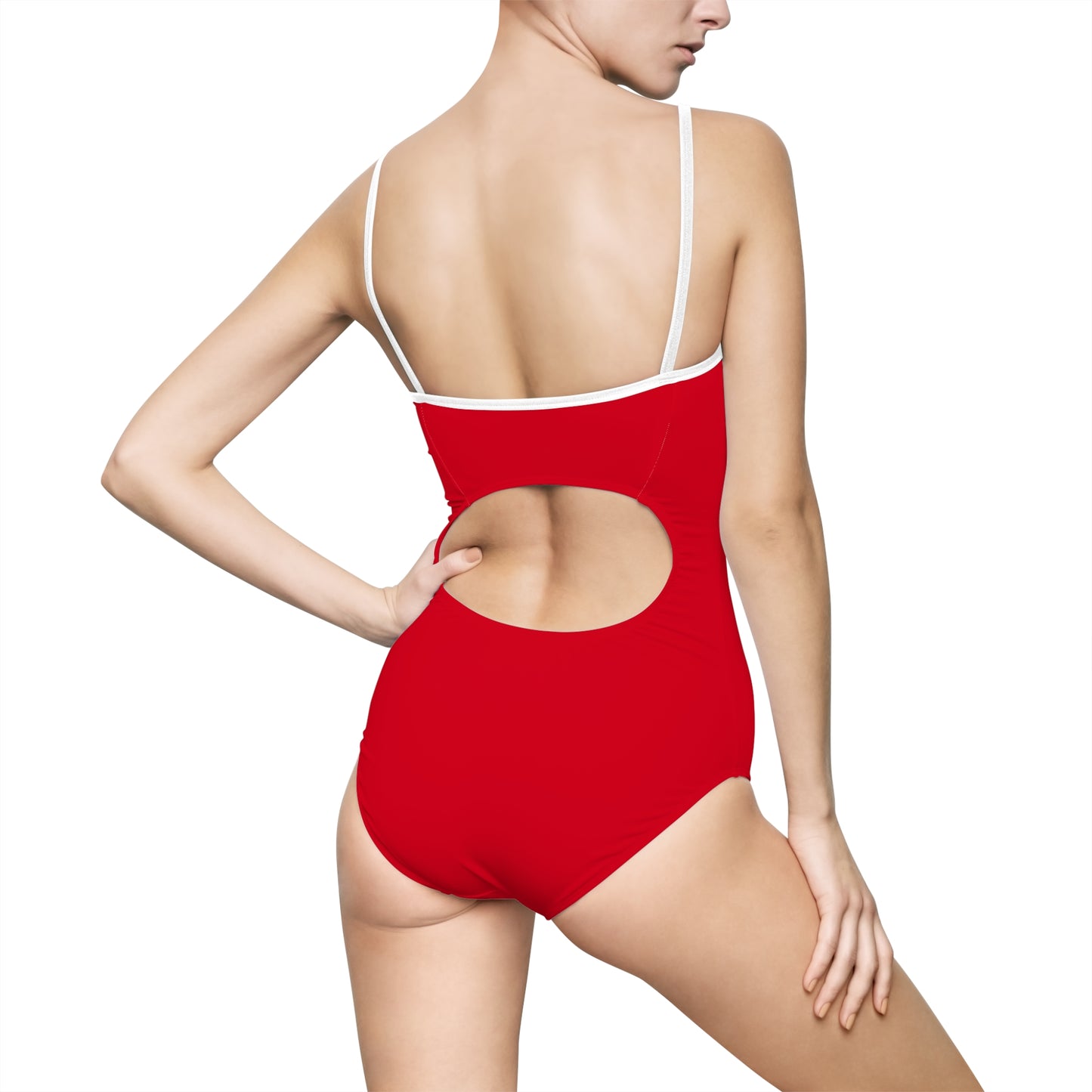 Women's One Piece Swimsuit (Red heart on bright red background)