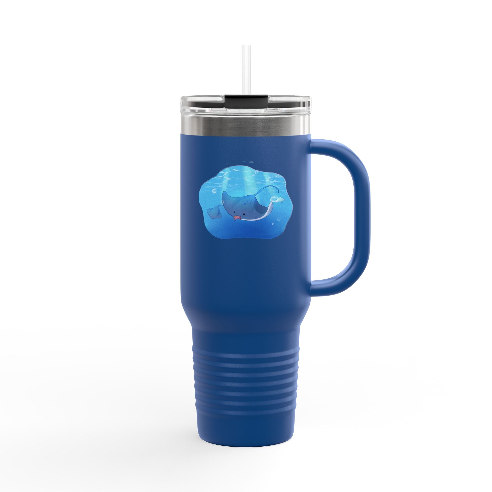 Navy Blue Cute Swimming Stingray 40oz Stainless Steel Insulated Travel Mug