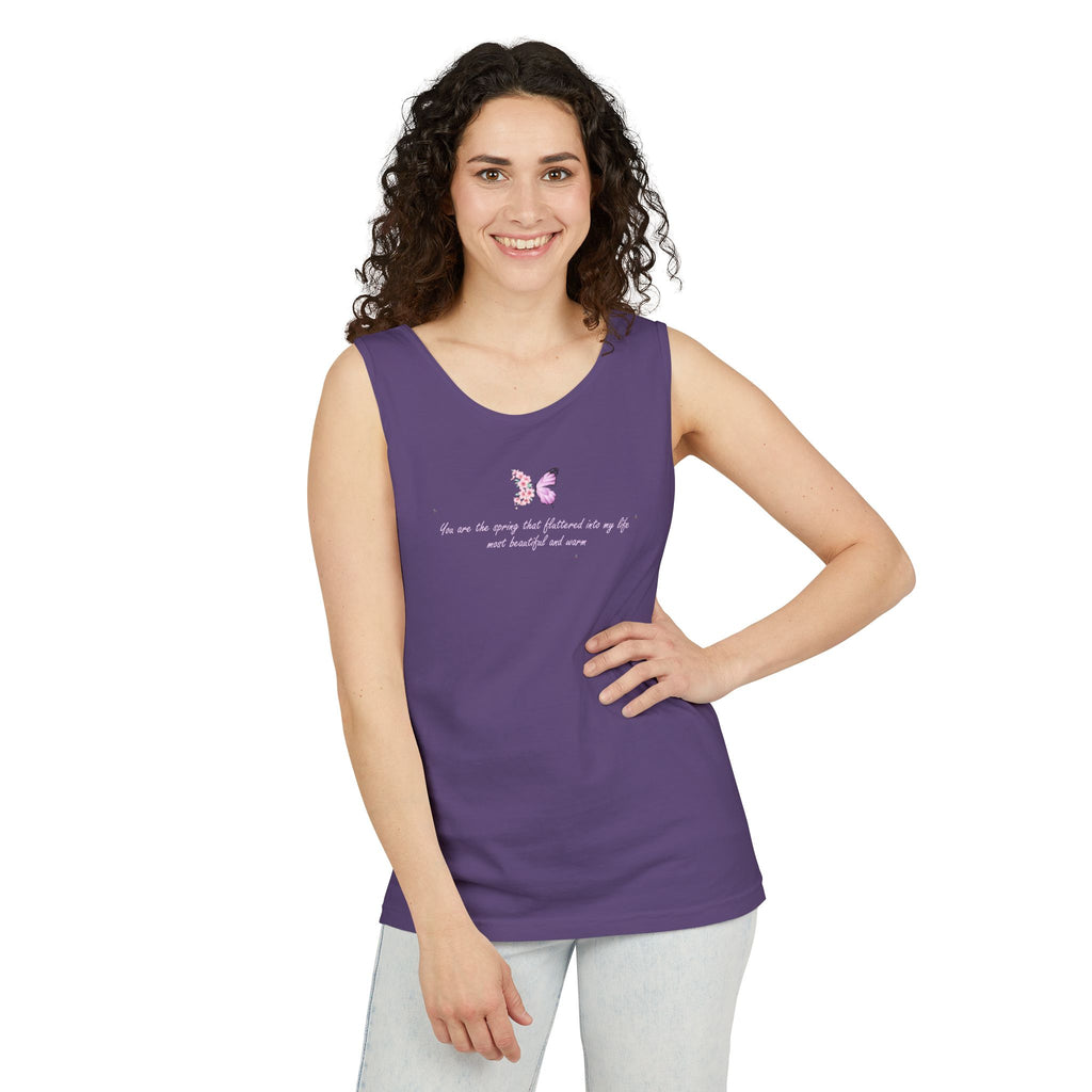 Unisex Navy Blue Floral Butterfly Spring Quote 100% Cotton Tank Top