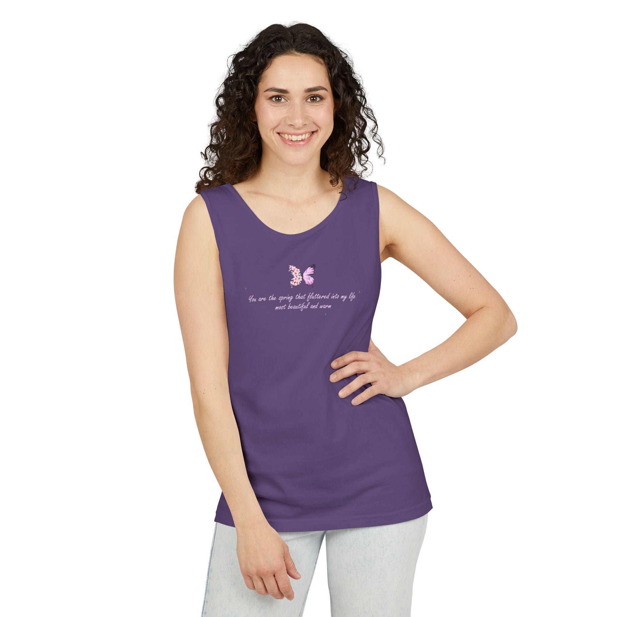 Unisex Navy Blue Floral Butterfly Spring Quote 100% Cotton Tank Top