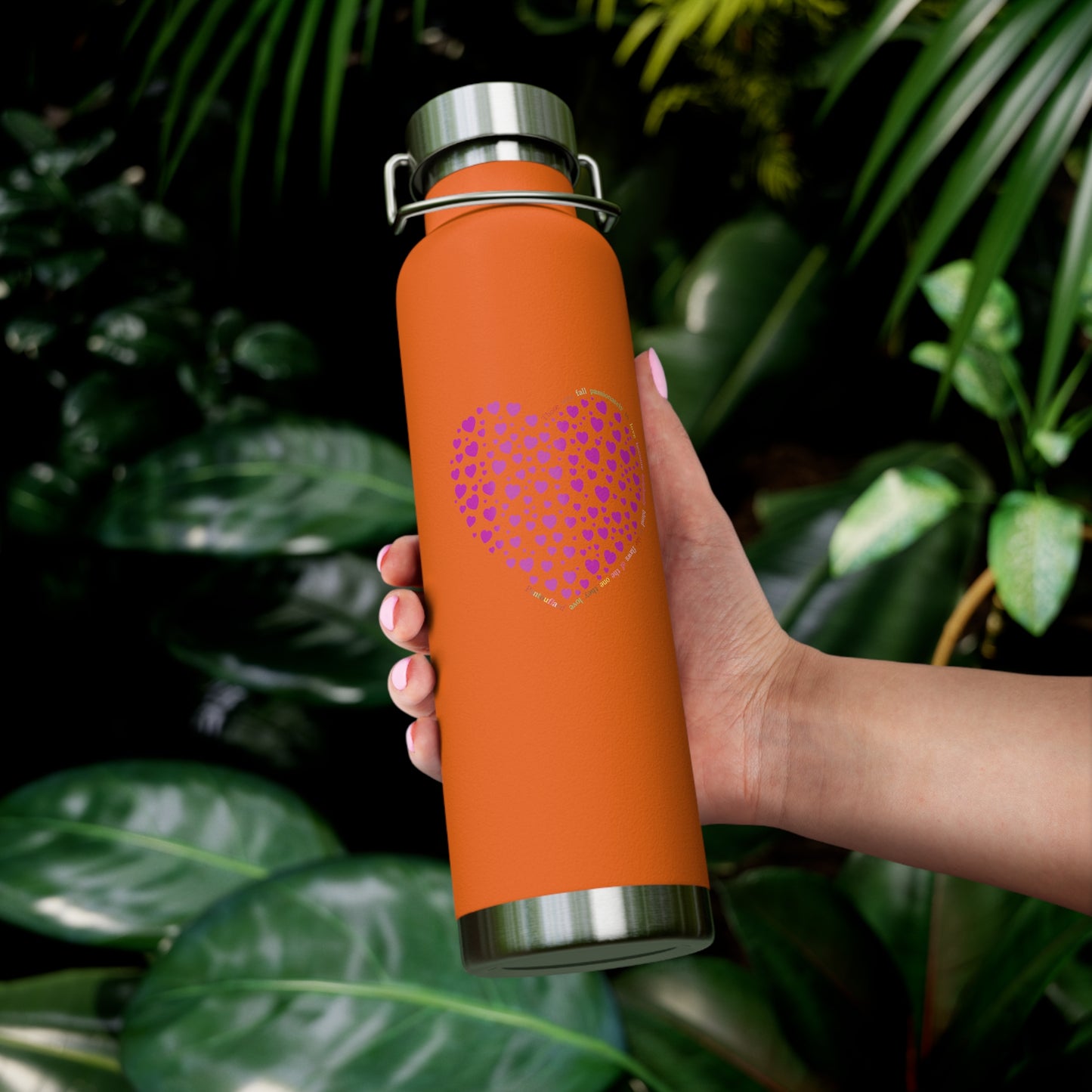 Copper Vacuum Insulated Water Bottle, 22oz (Pink Heart Design)