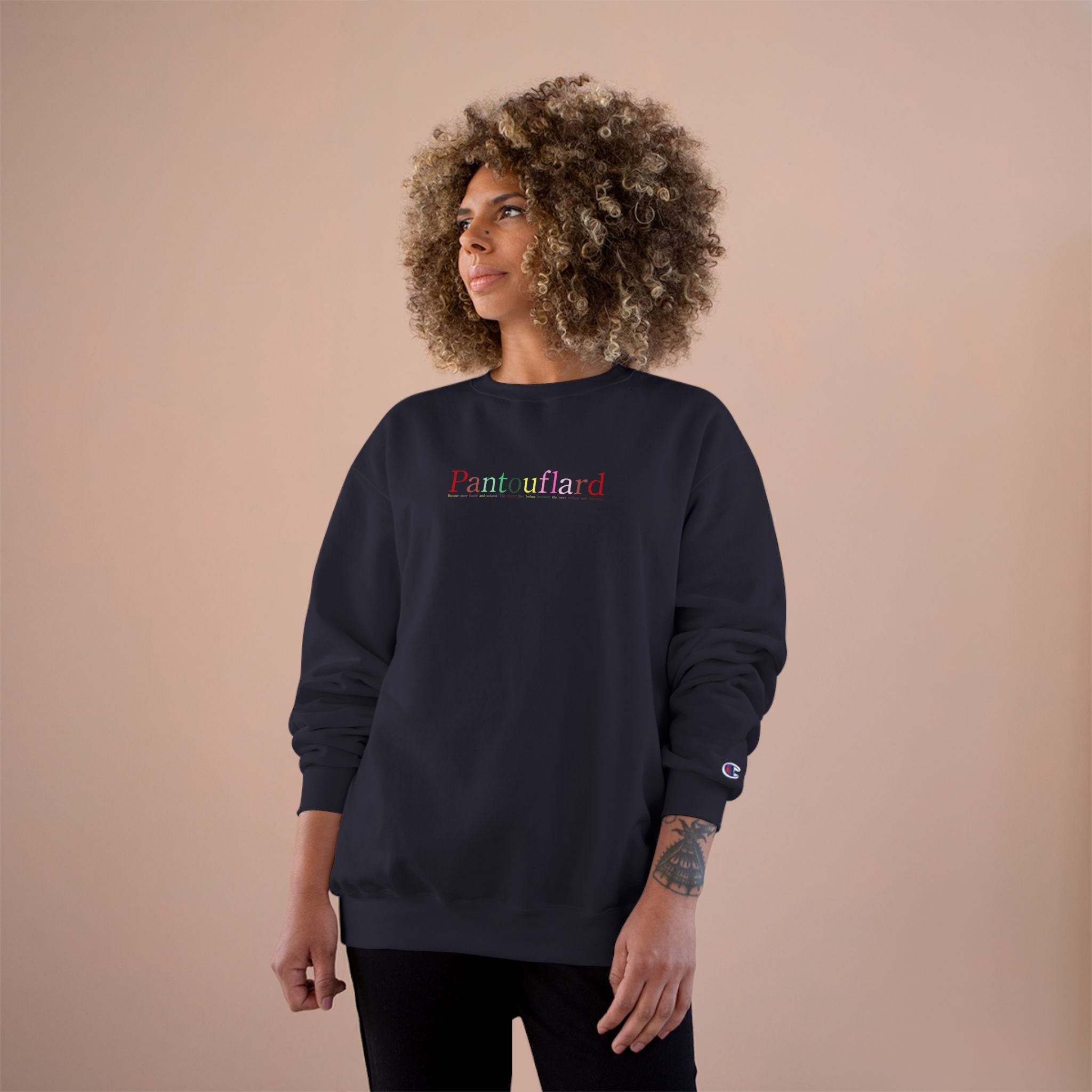 Old Money Aesthetic Champion Crewneck - Pantouflard Pastel Logo (Sustainable Eco-Fleece Sweatshirt)