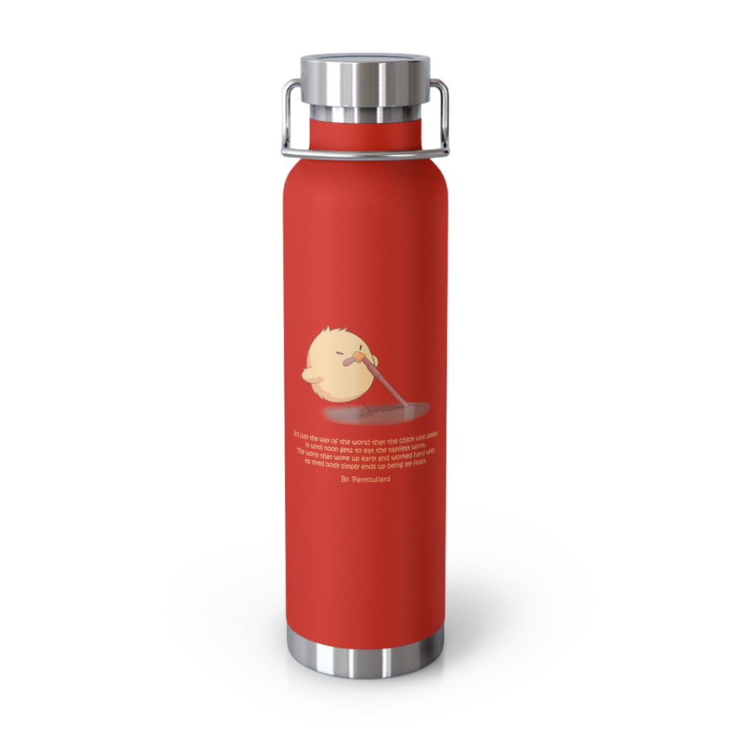 Navy Blue Cute Chick Pulling Worm Quote 22oz Copper Vacuum Insulated Bottle