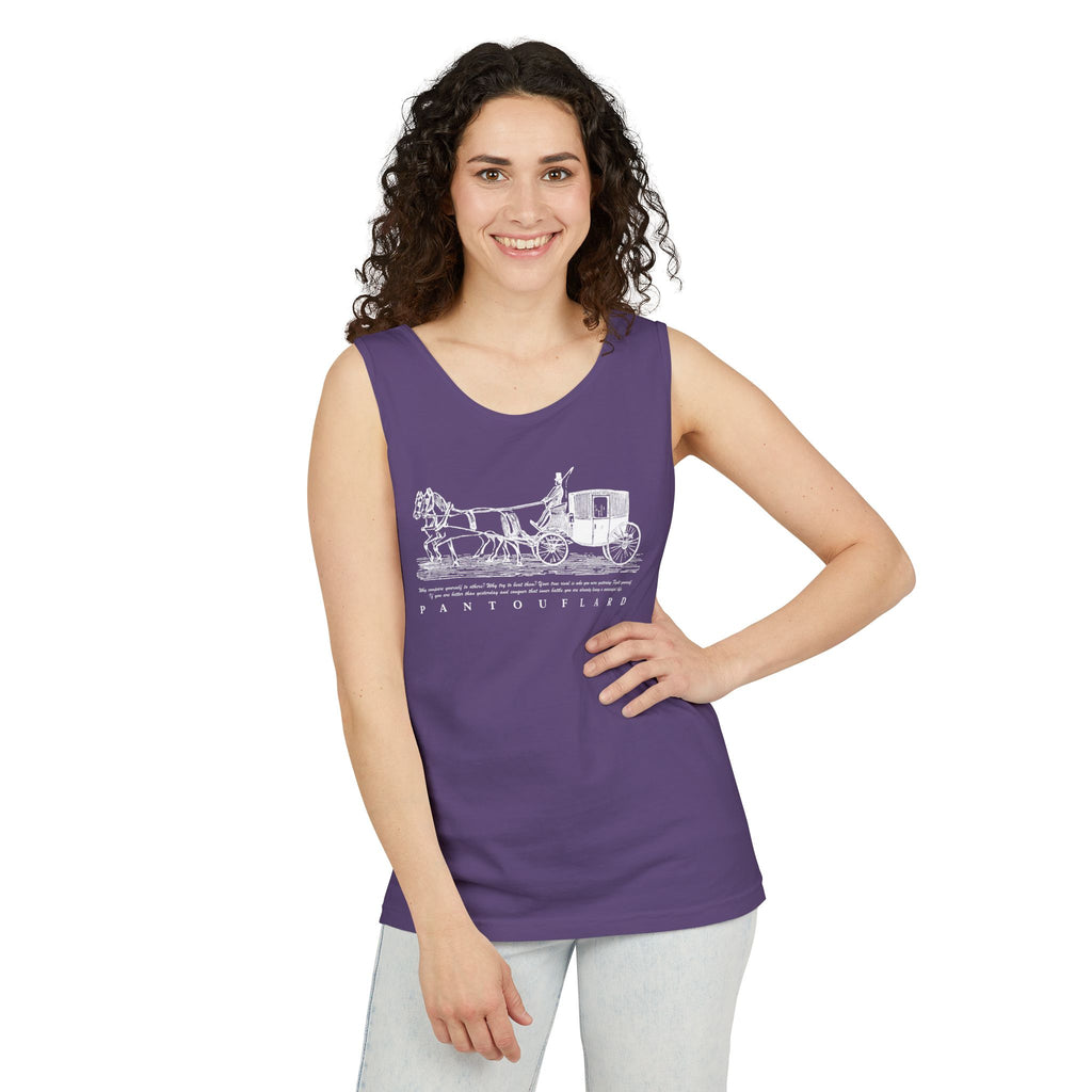 Unisex Black Pantouflard Carriage Cotton Garment-Dyed Tank Top