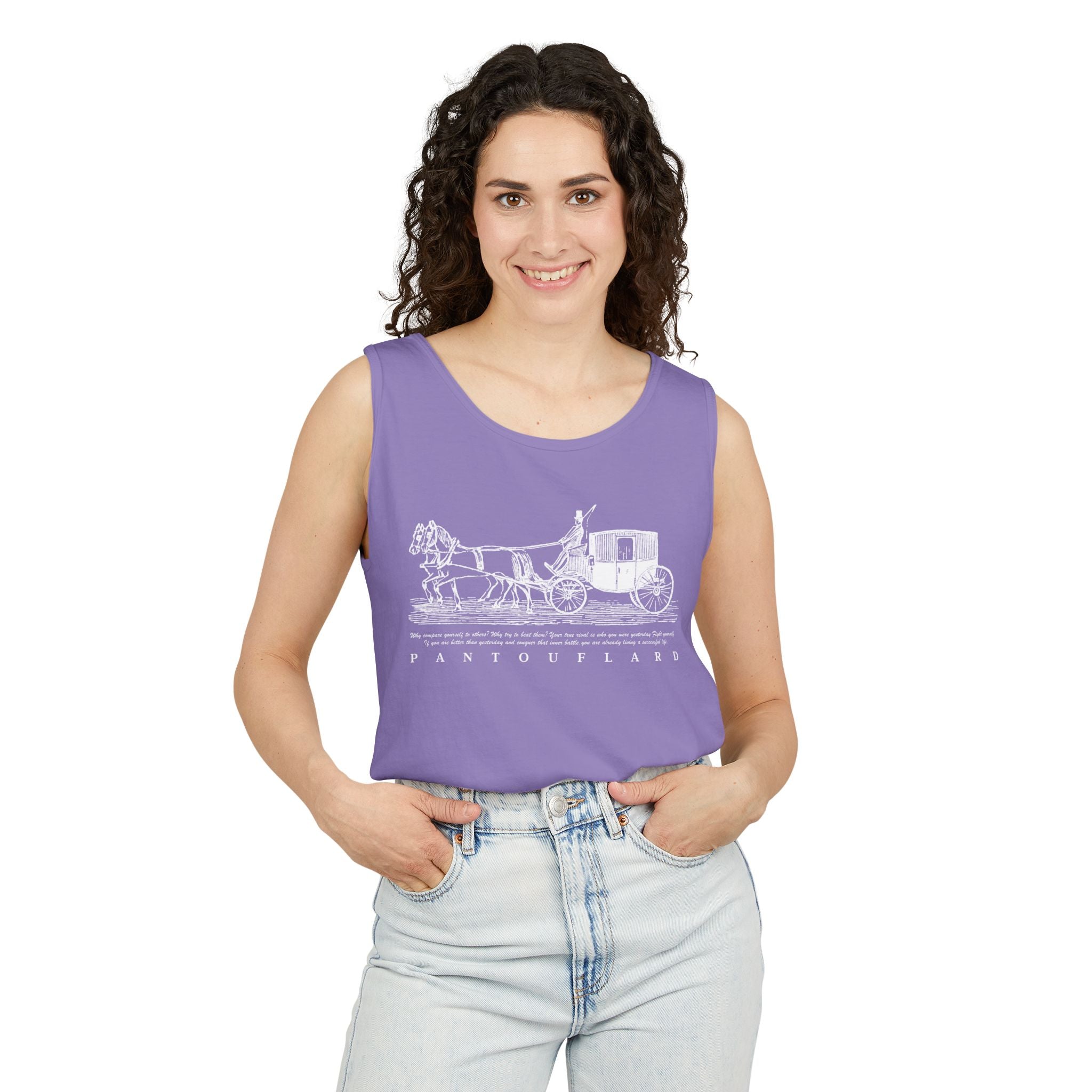 Unisex Black Pantouflard Carriage Cotton Garment-Dyed Tank Top