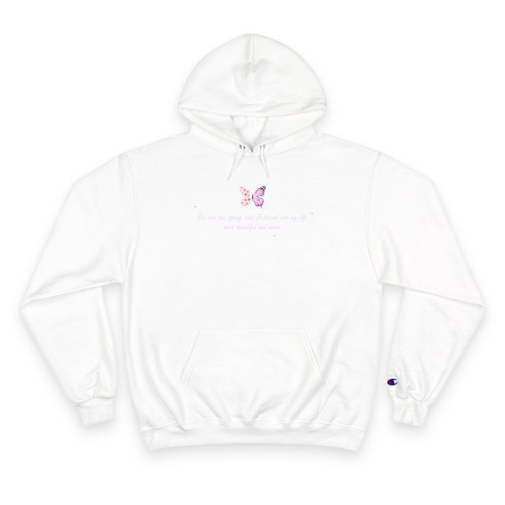 Unisex White Floral Butterfly Spring Quote Cotton Blend Champion Hoodie