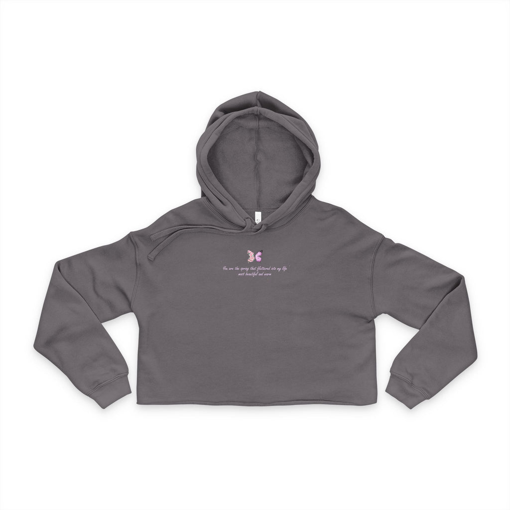 Women's Black Floral Butterfly Spring Quote Cotton Blend Crop Hoodie