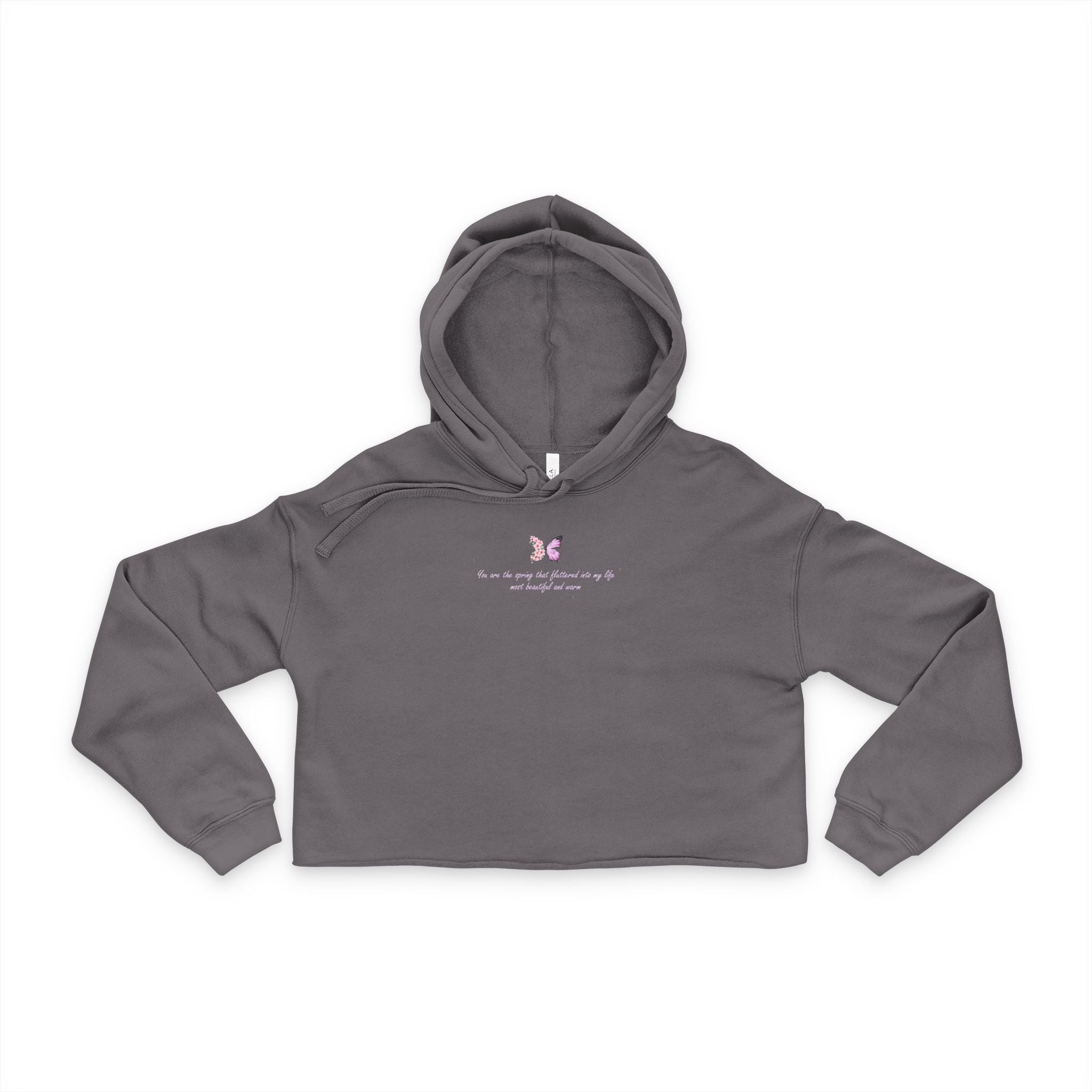 Women's Black Floral Butterfly Spring Quote Cotton Blend Crop Hoodie