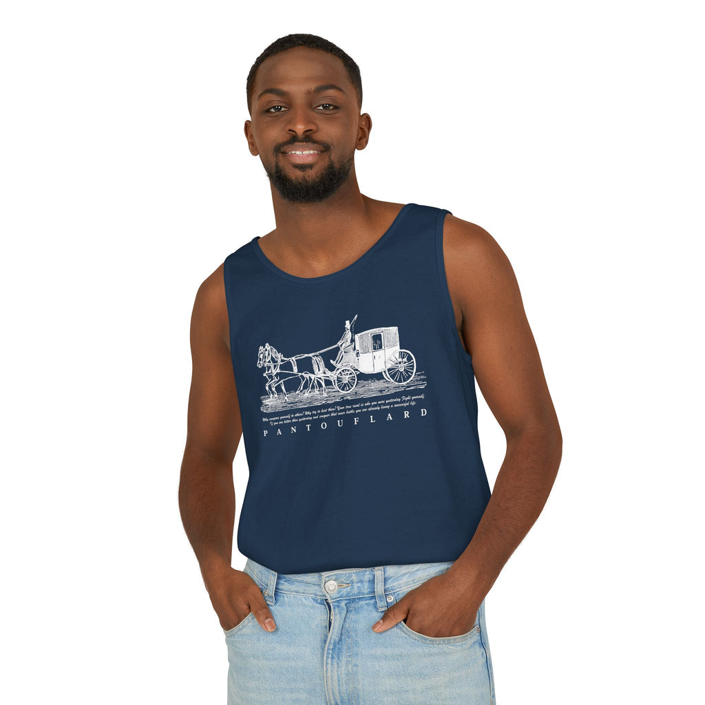 Unisex Black Pantouflard Carriage Cotton Garment-Dyed Tank Top