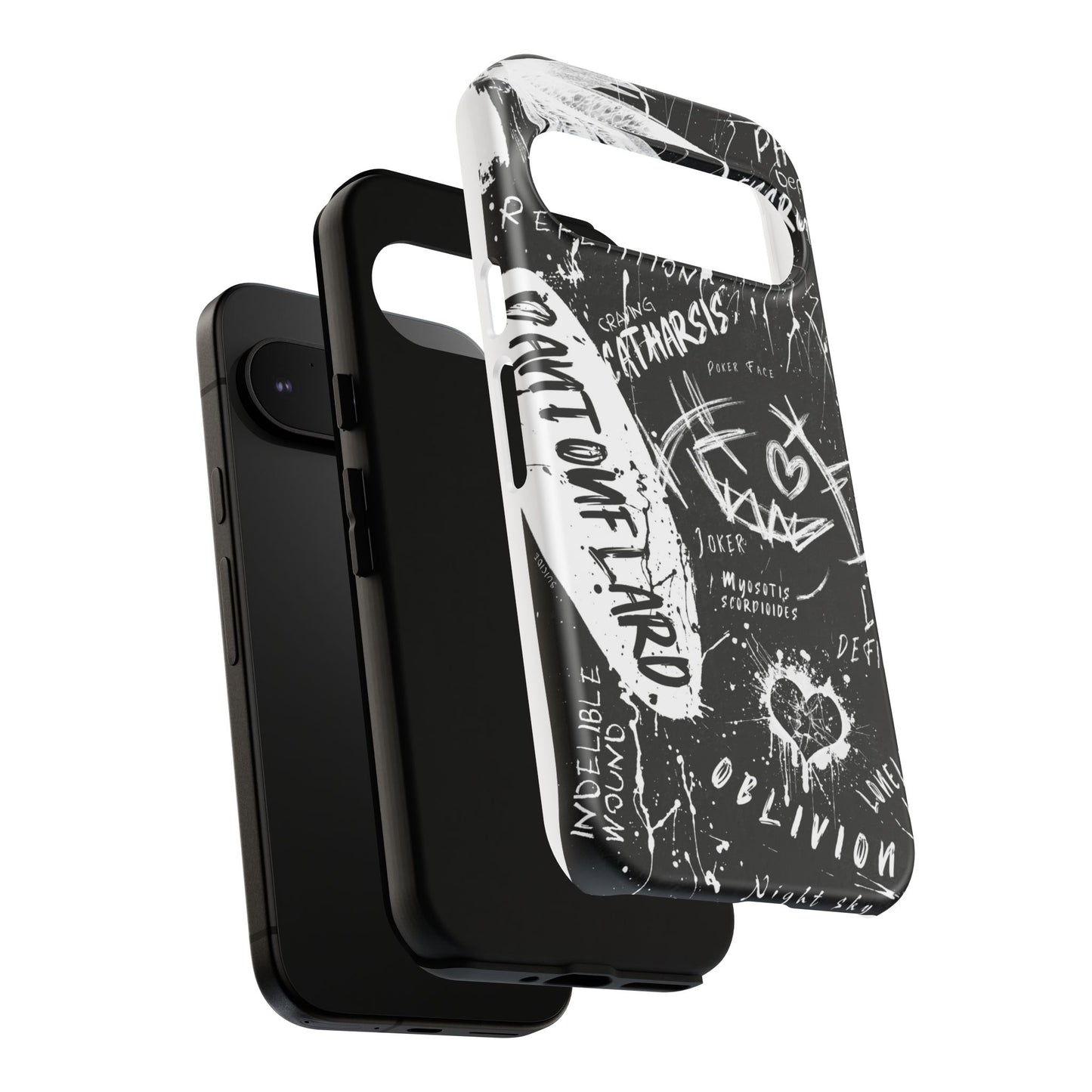 Fundas resistentes: funda atrevida para iPhone, Galaxy, Google Pixel, diseño de grafiti negro, estética urbana, regalo para amantes del arte, accesorios de teléfono modernos, estilo callejero