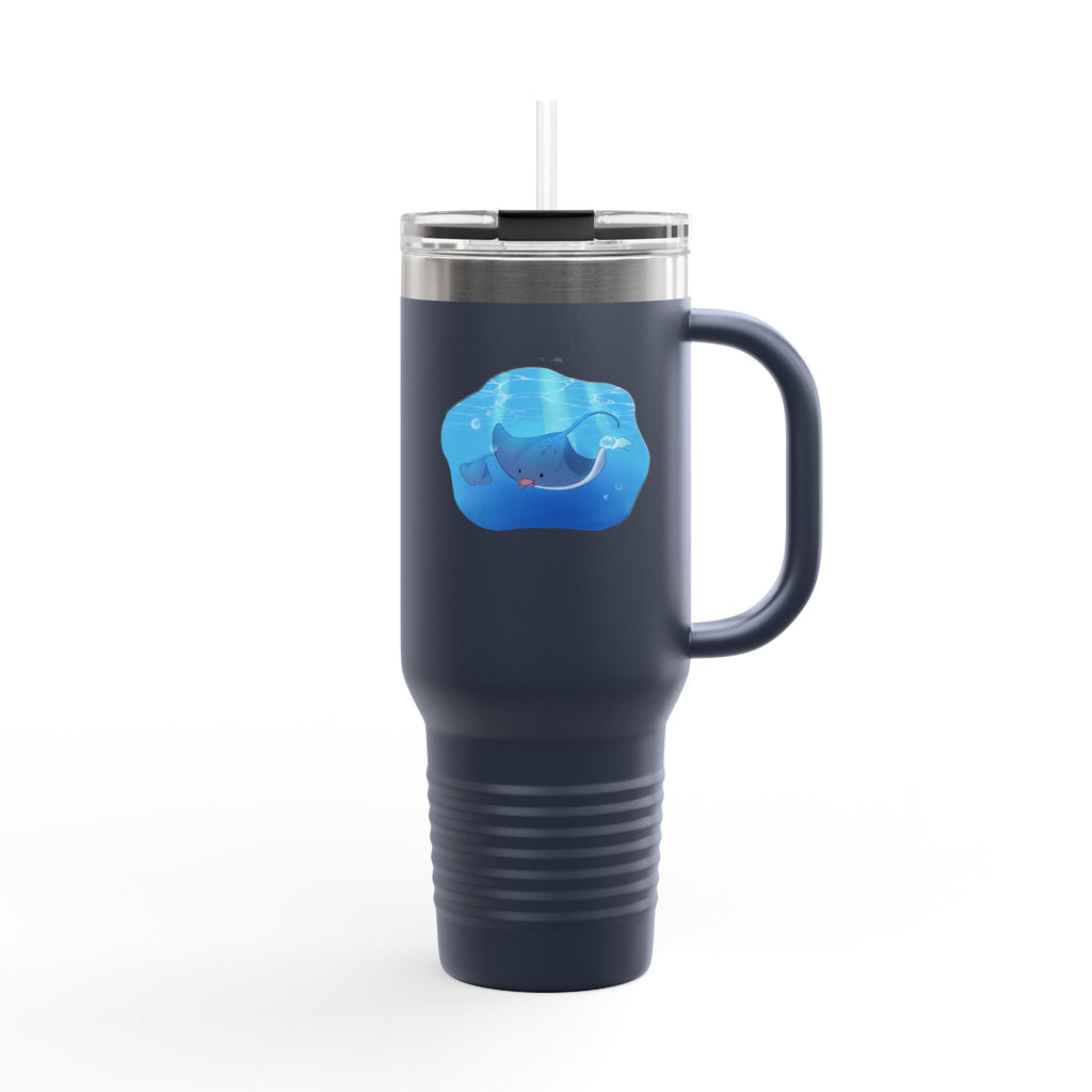 Navy Blue Cute Swimming Stingray 40oz Stainless Steel Insulated Travel Mug
