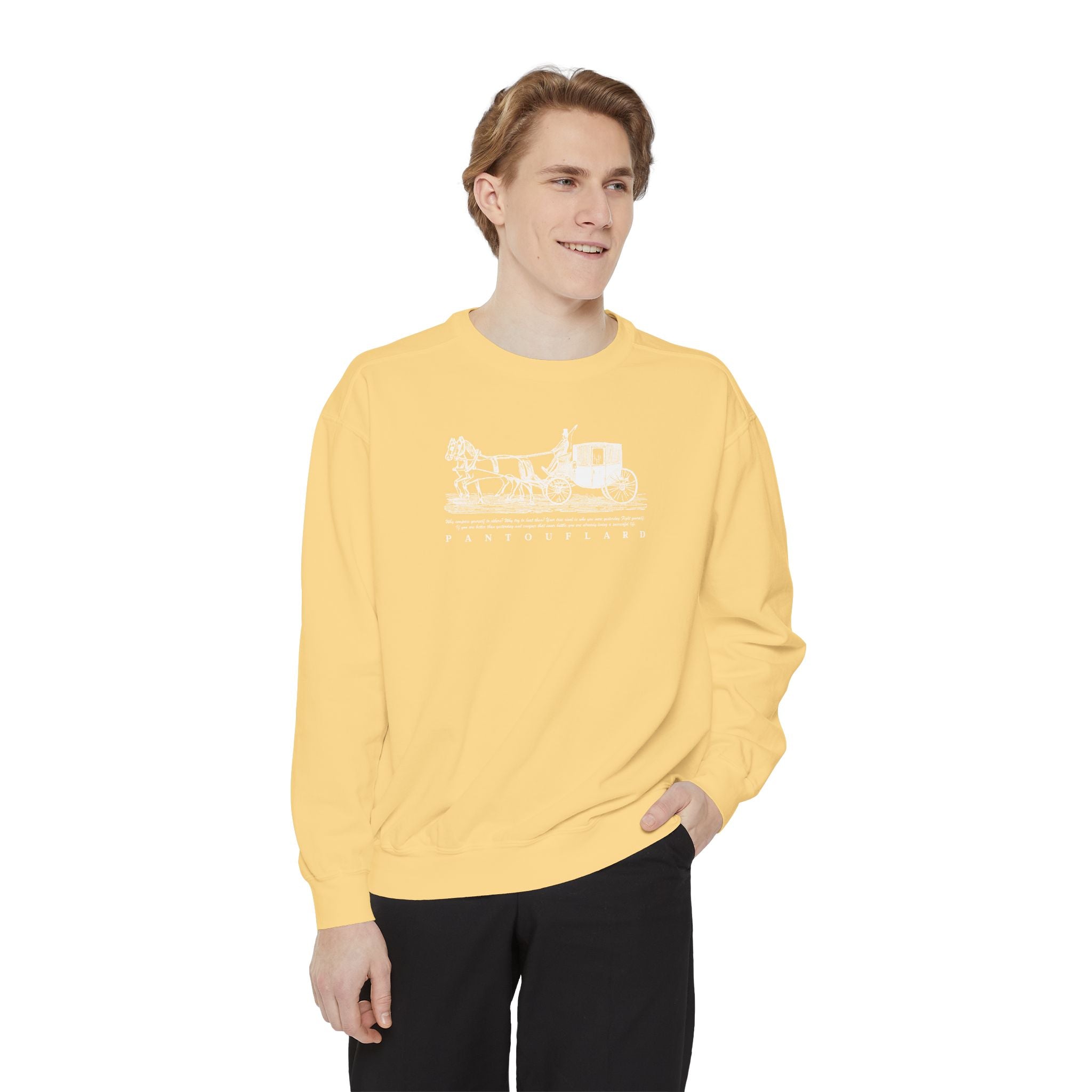 Unisex Navy Vintage Carriage Graphic Cotton Blend Sweatshirt